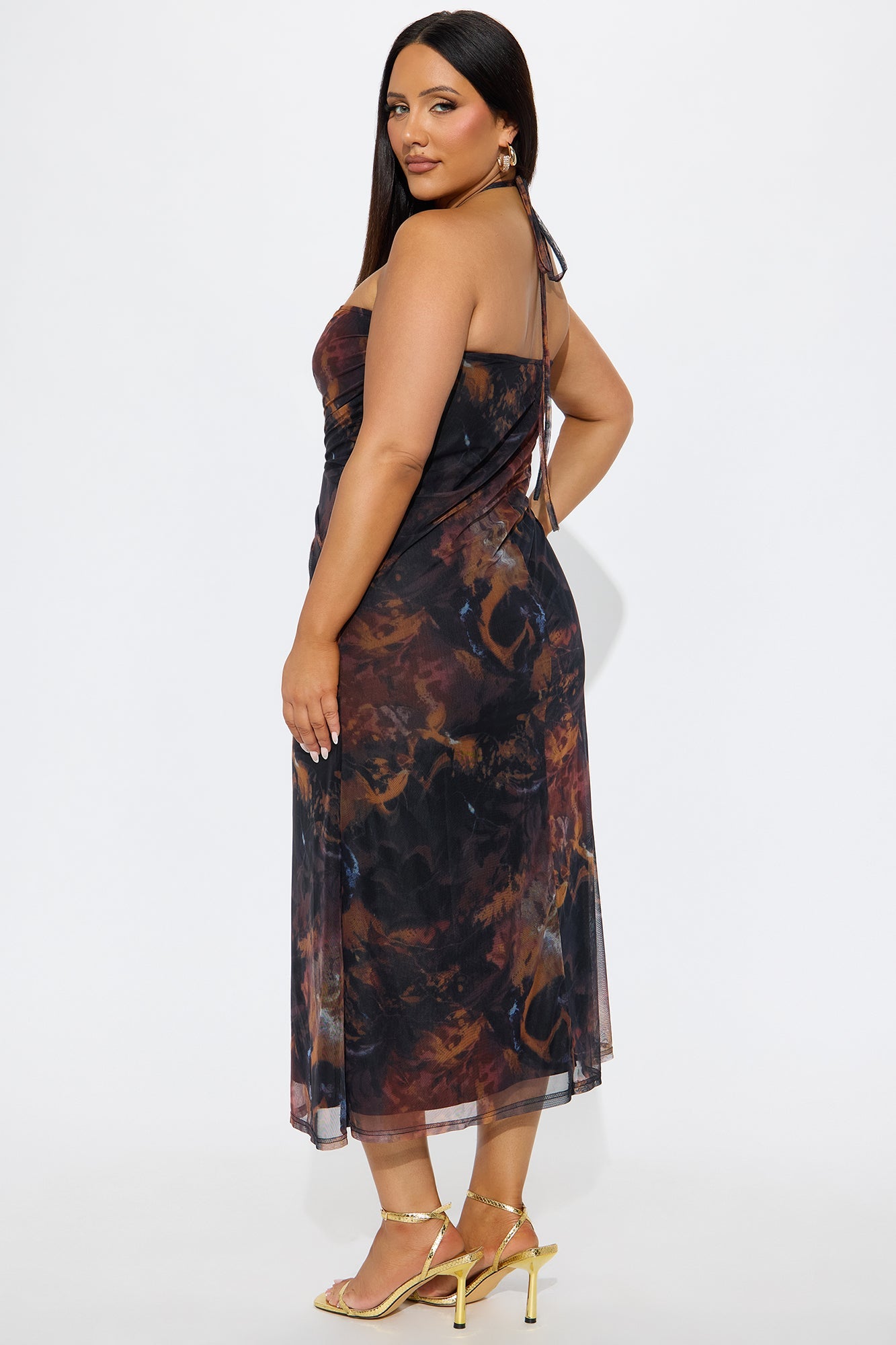 Gemma Tie Waist Abstract Mermaid Maxi Skirt - Brown/combo