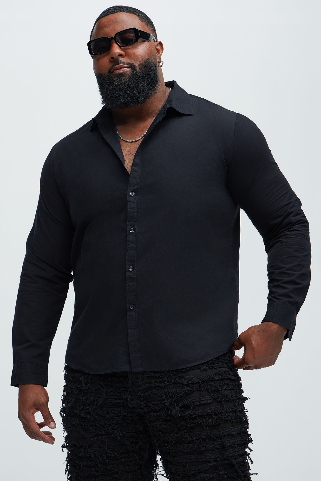 Ryland Cotton Long Sleeve Button Up Shirt - Black