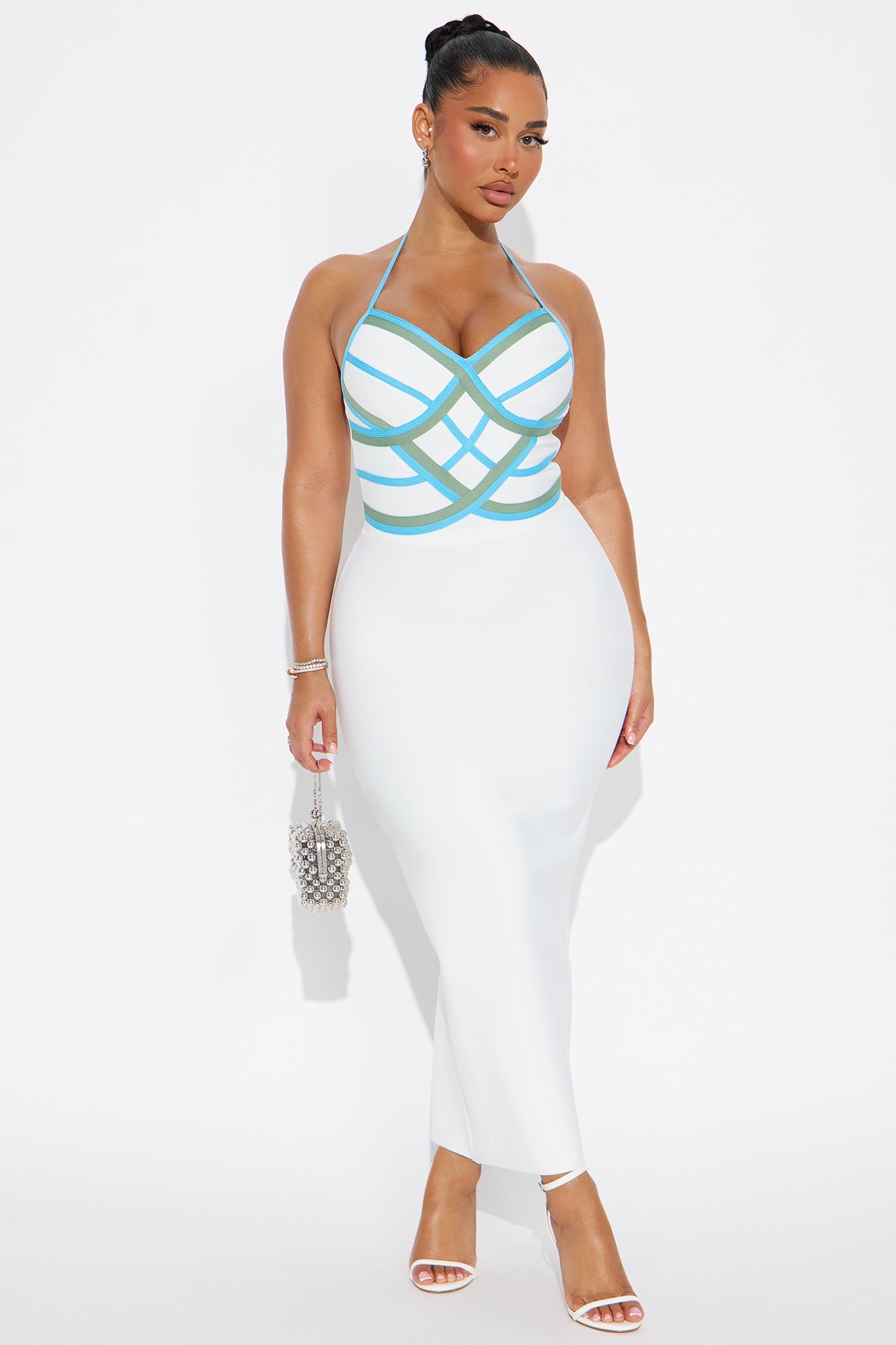 Curve Agenda Halter Bandage Mini Dress - White/combo