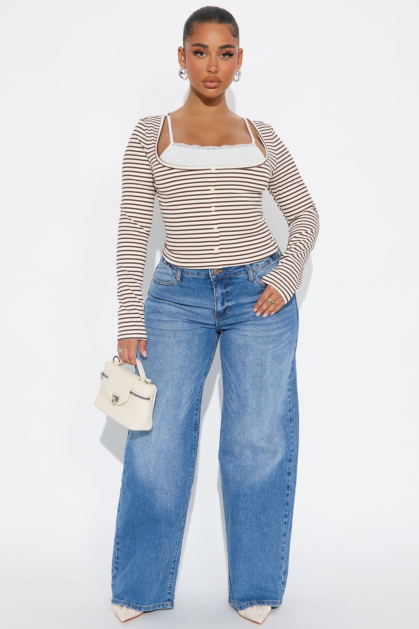 Channa Striped Ribbed Long Sleeve Top - Burgundy/combo