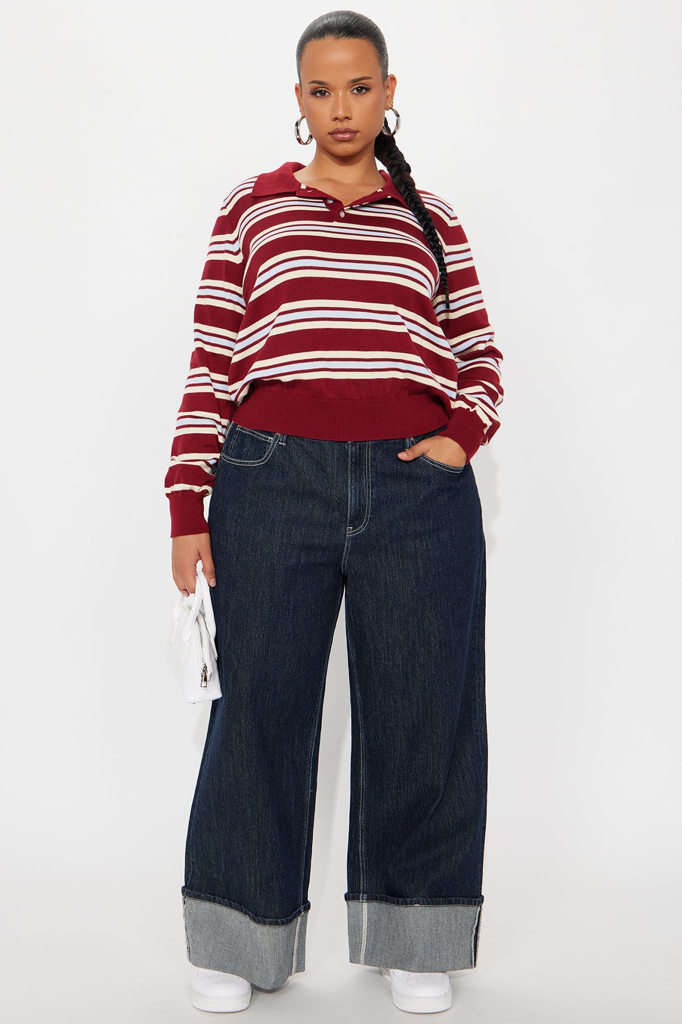 Alexandra Striped Polo Sweater - Red/combo