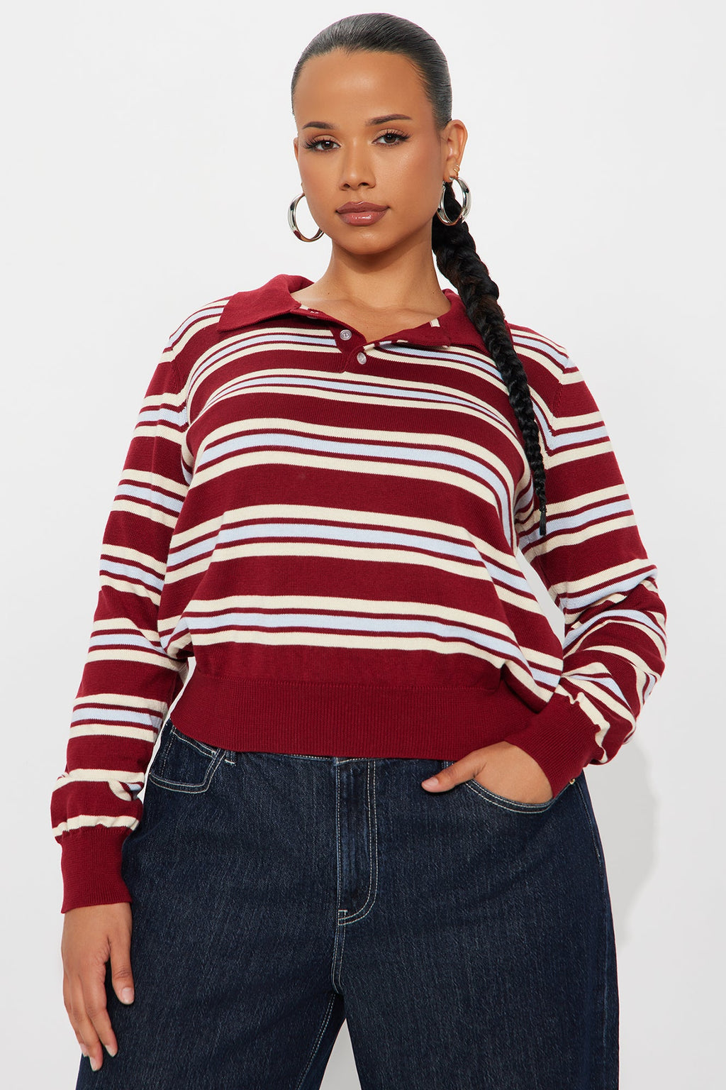 Alexandra Striped Polo Sweater - Red/combo