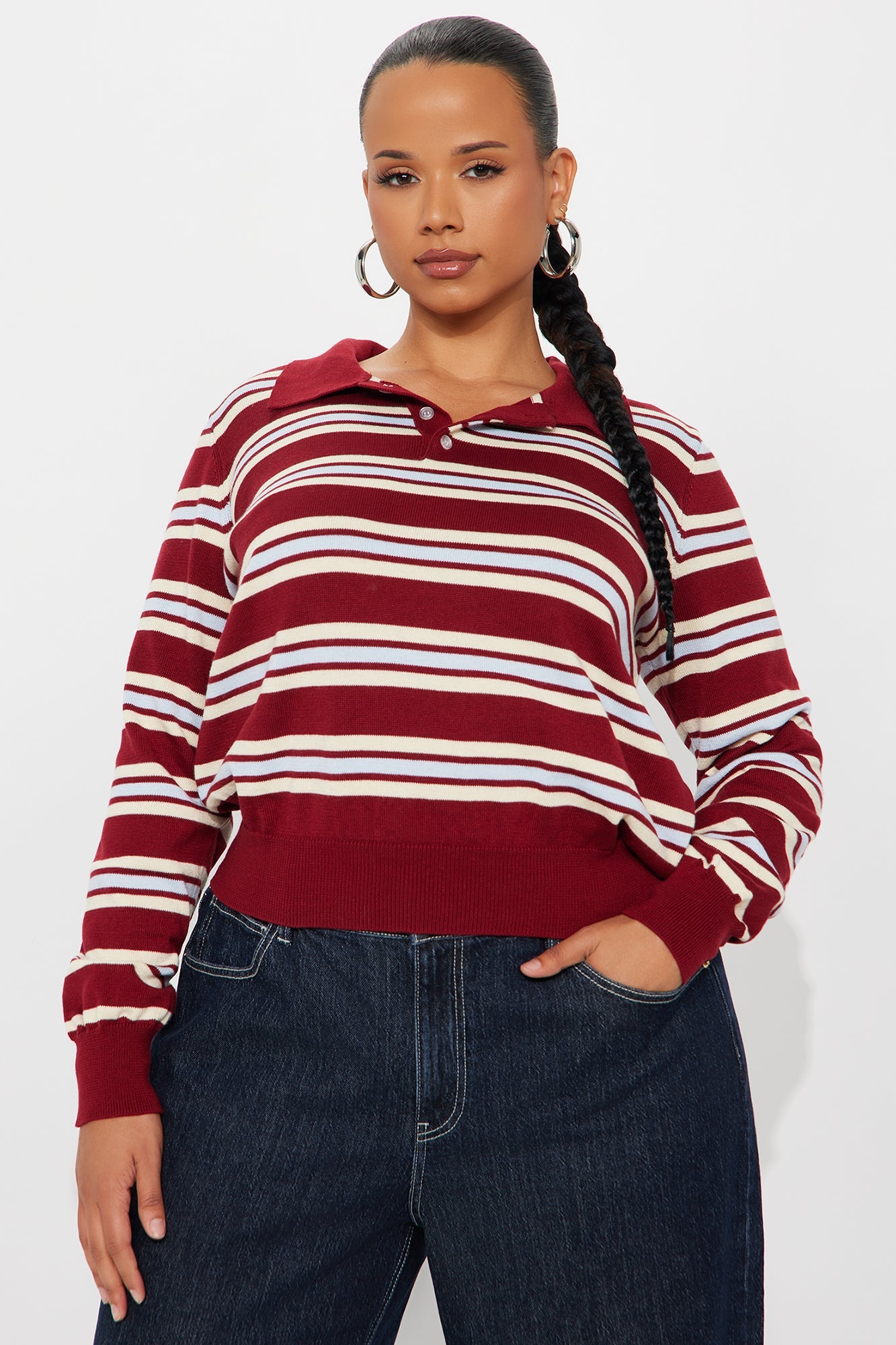 Alexandra Striped Polo Sweater - Red/combo