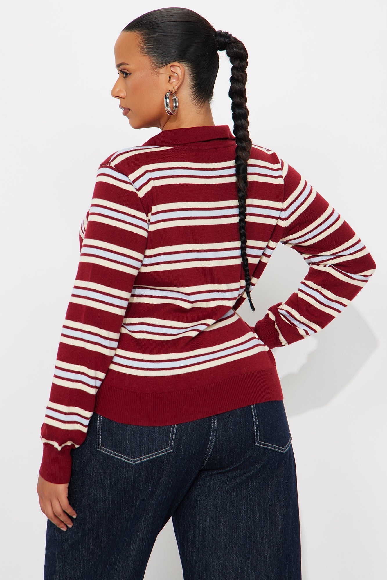 Alexandra Striped Polo Sweater - Red/combo