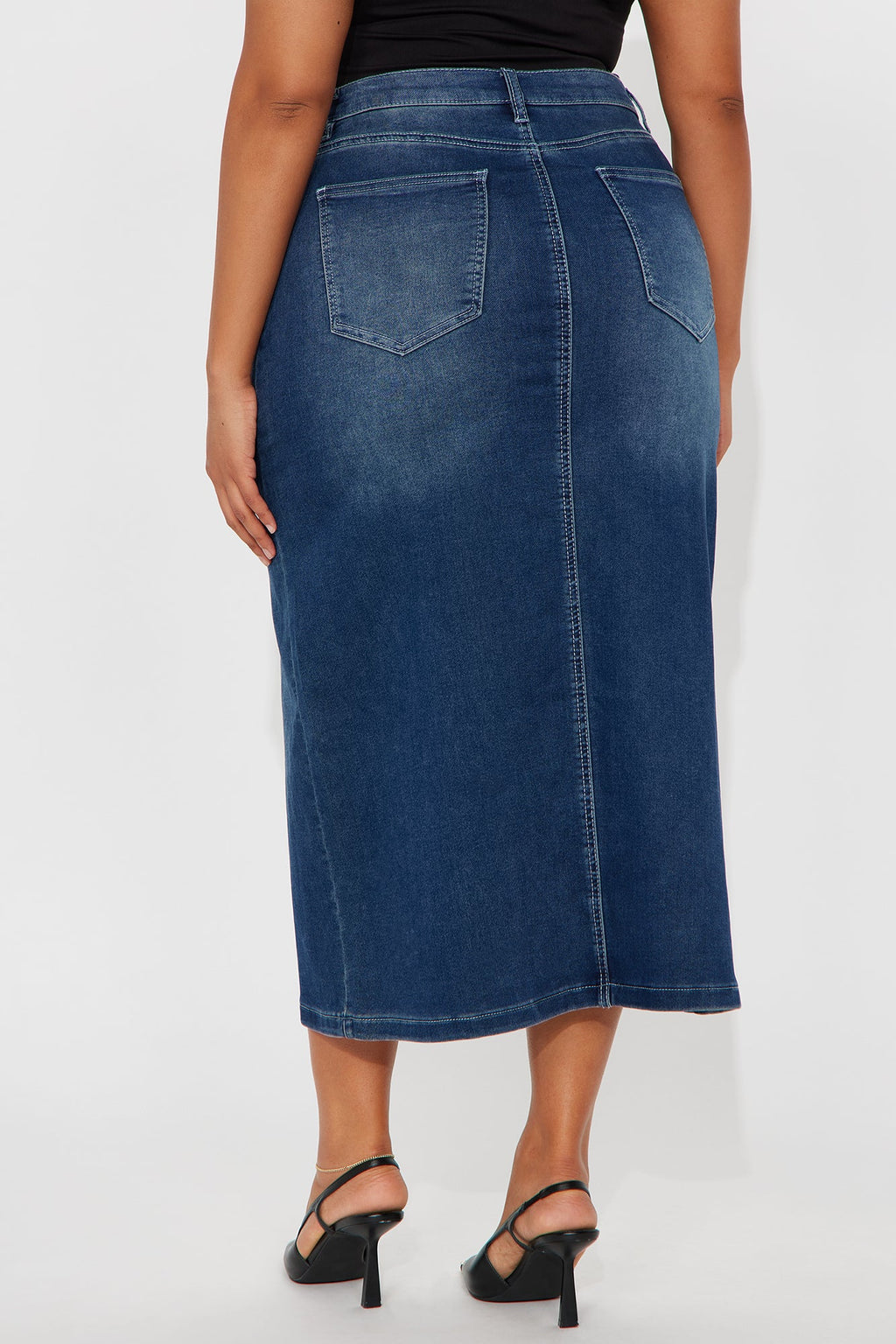 Kelly French Terry Denim Midi Skirt - Medium Wash