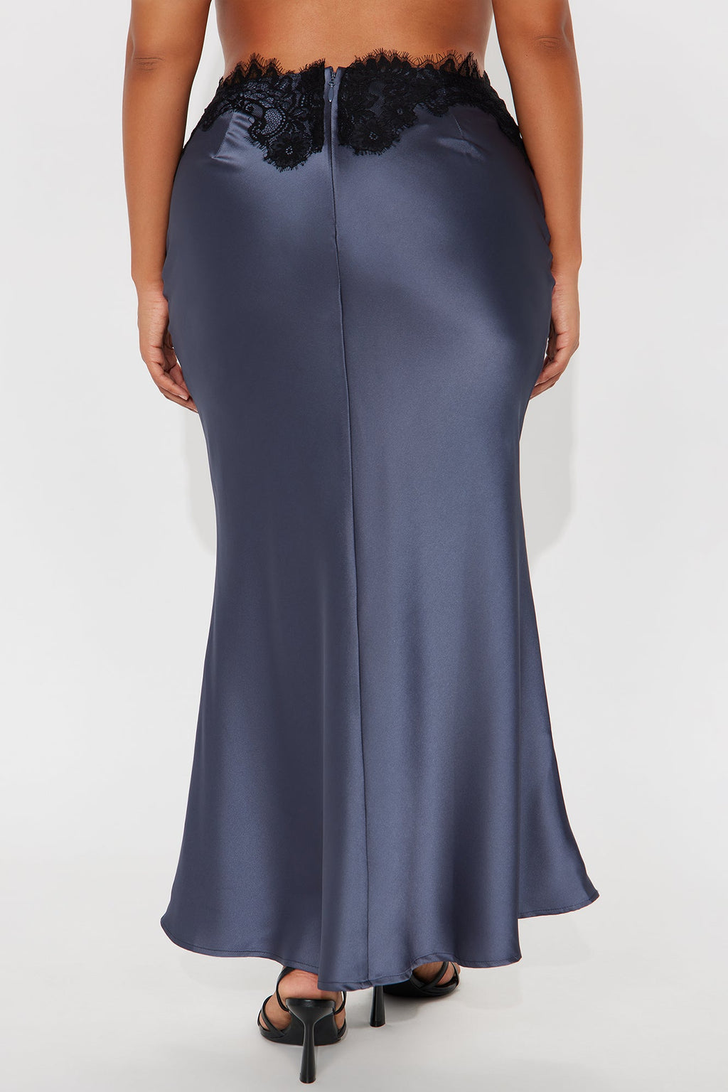 Selene Satin Lace Maxi Skirt - Slate Blue
