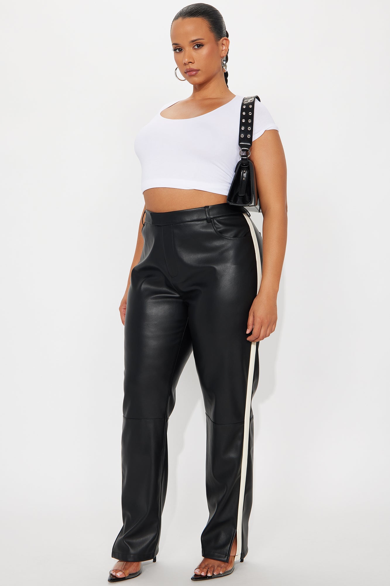 Cause A Scene Faux Leather Track Pant - Black/White