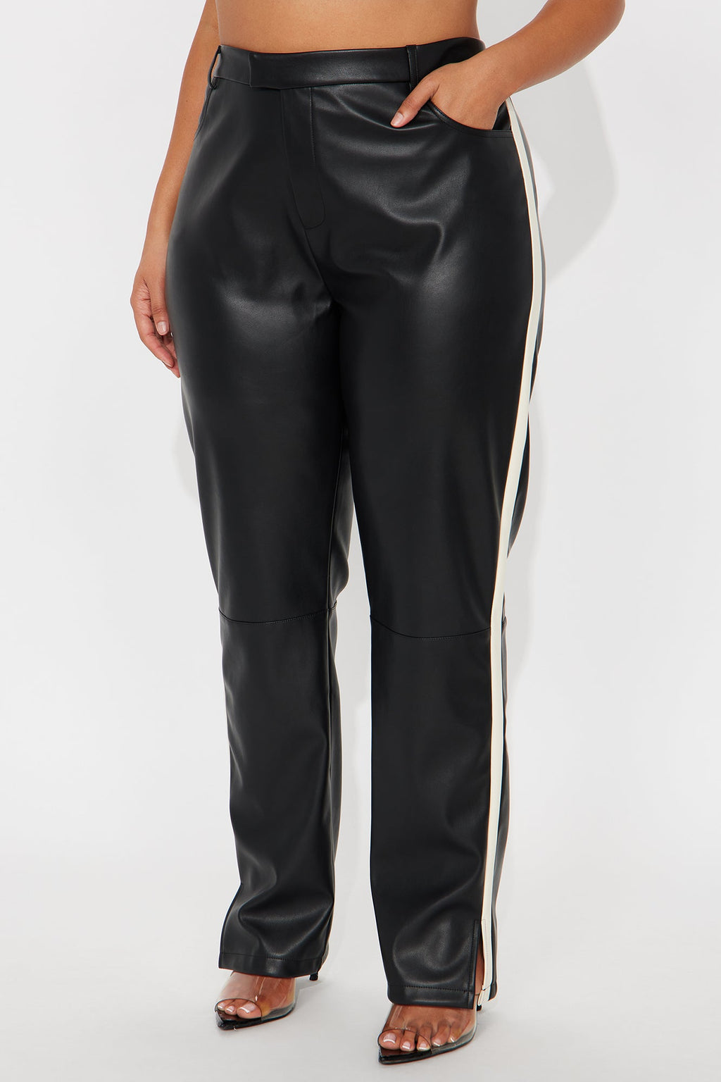 Cause A Scene Faux Leather Track Pant - Black/White