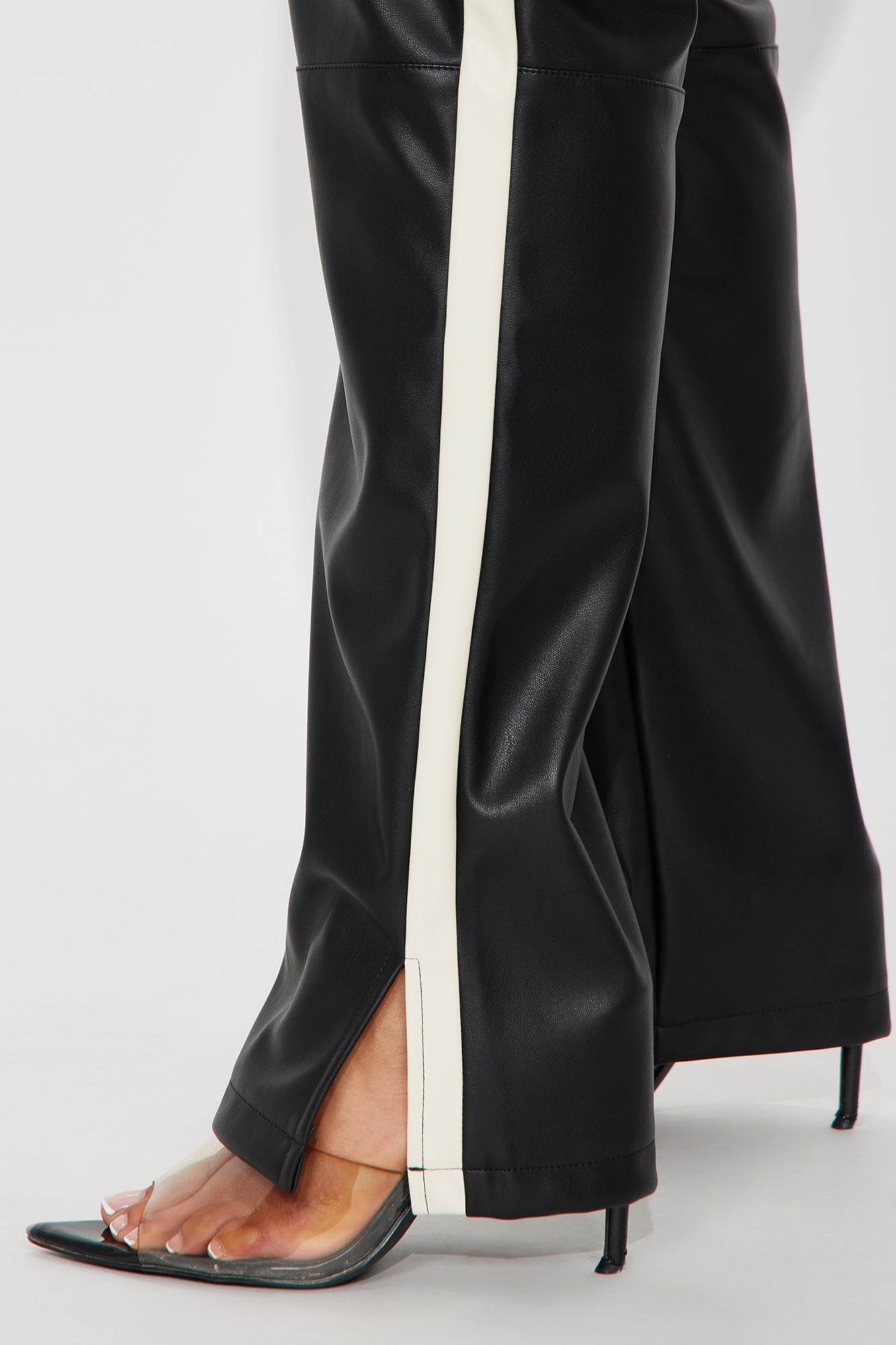 Cause A Scene Faux Leather Track Pant - Black/White