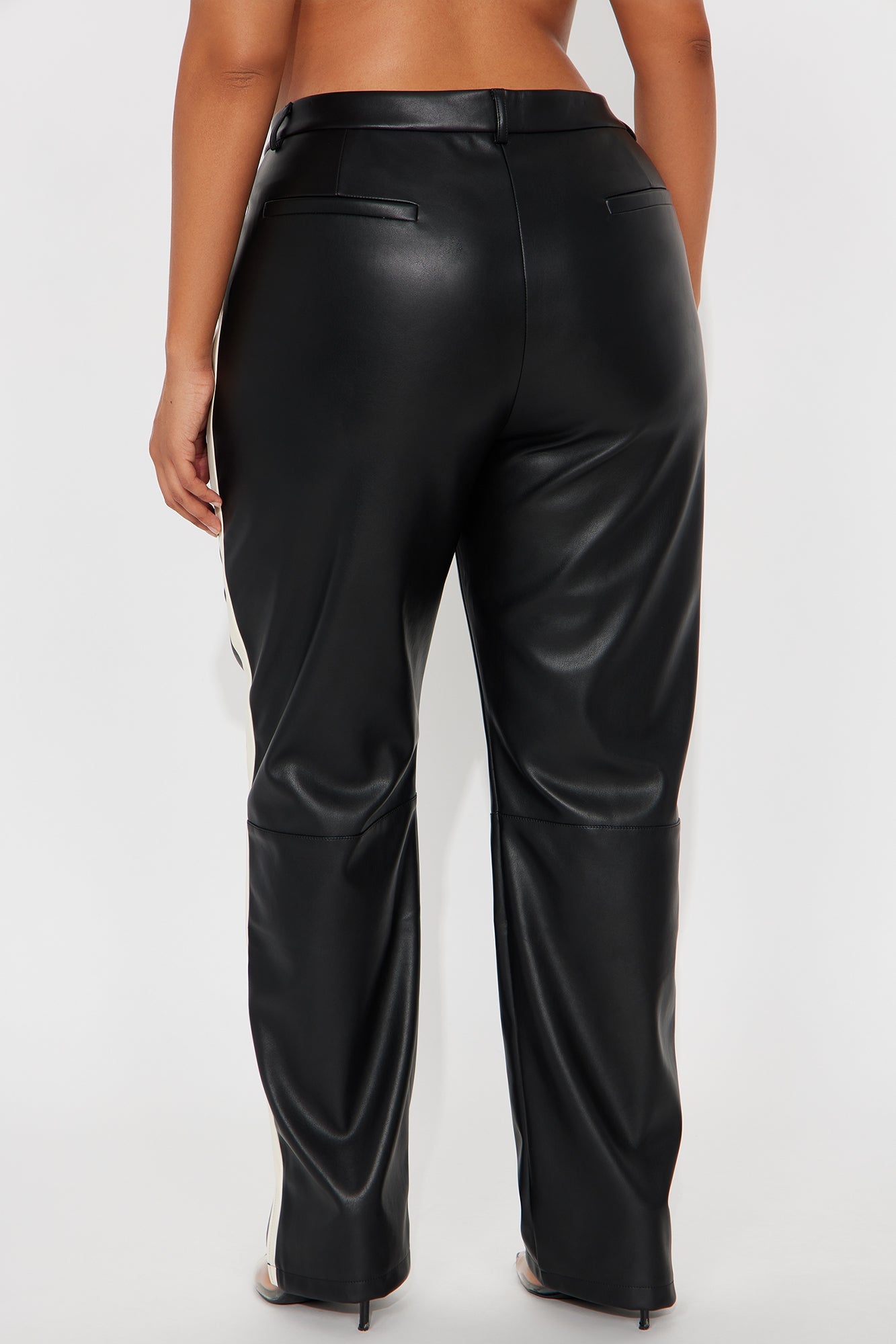 Cause A Scene Faux Leather Track Pant - Black/White