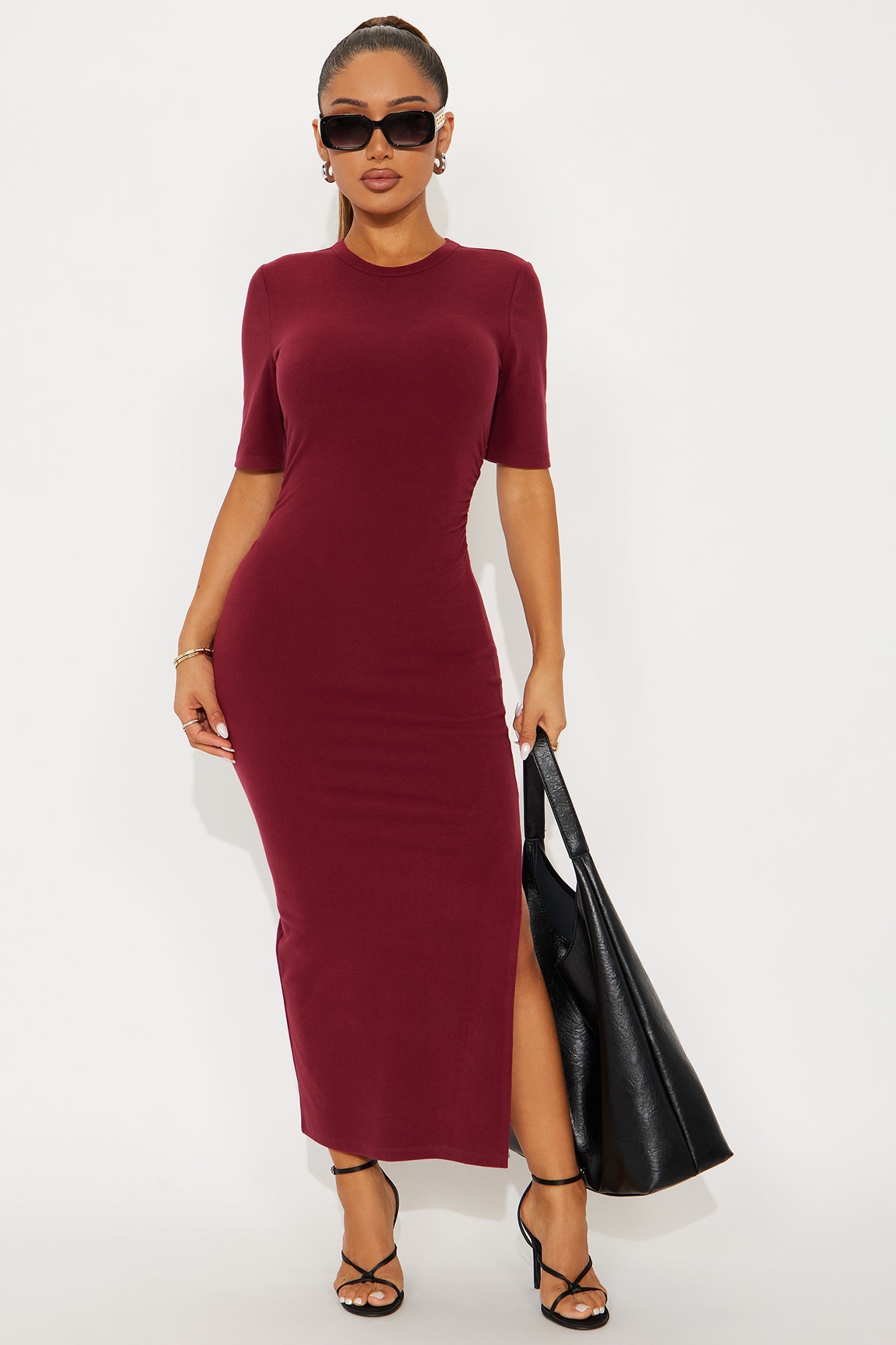 Easy Days Ribbed Midi Dress - Burgundy