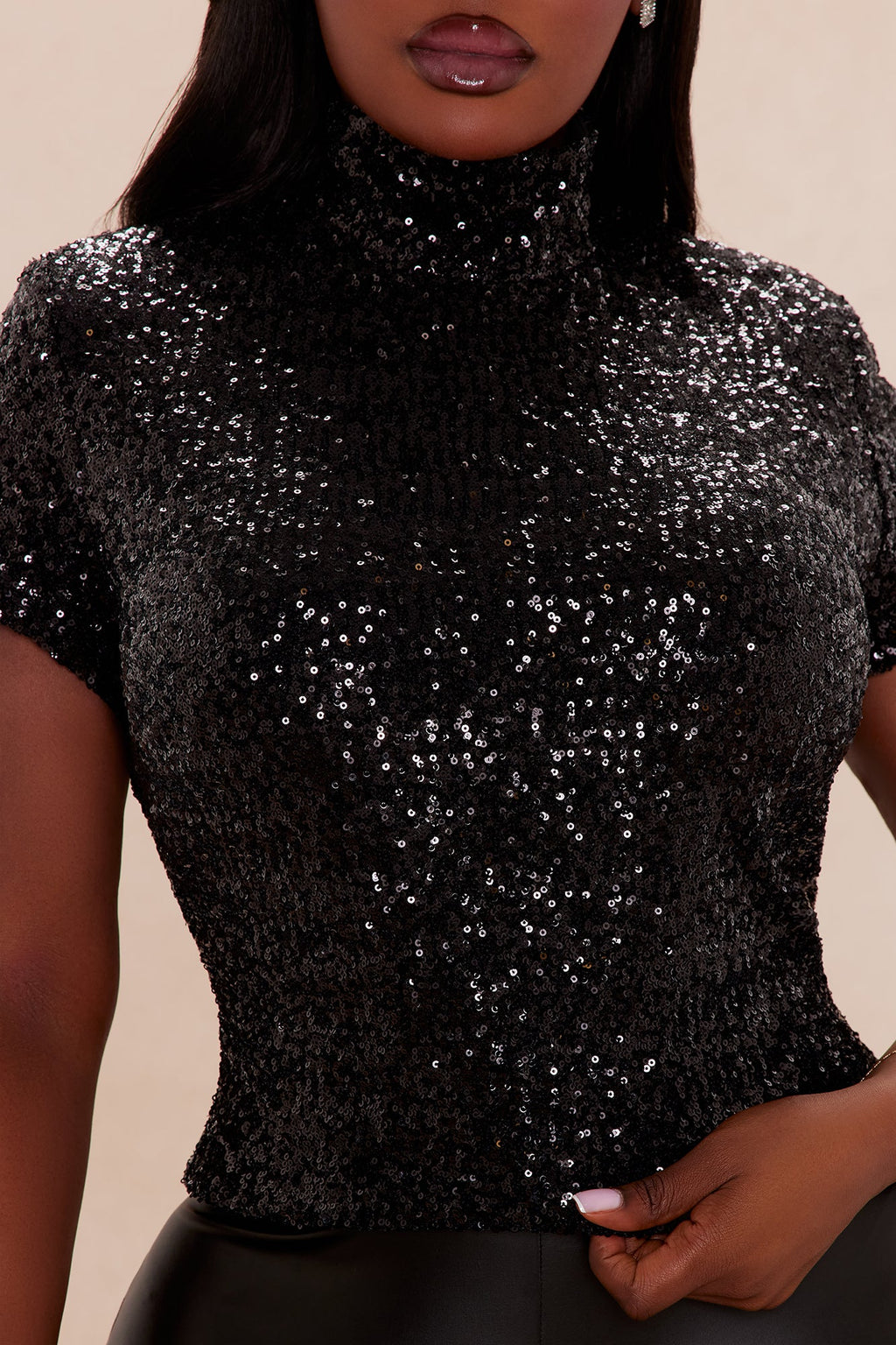 Azalea Sequin Short Sleeve Top - Black