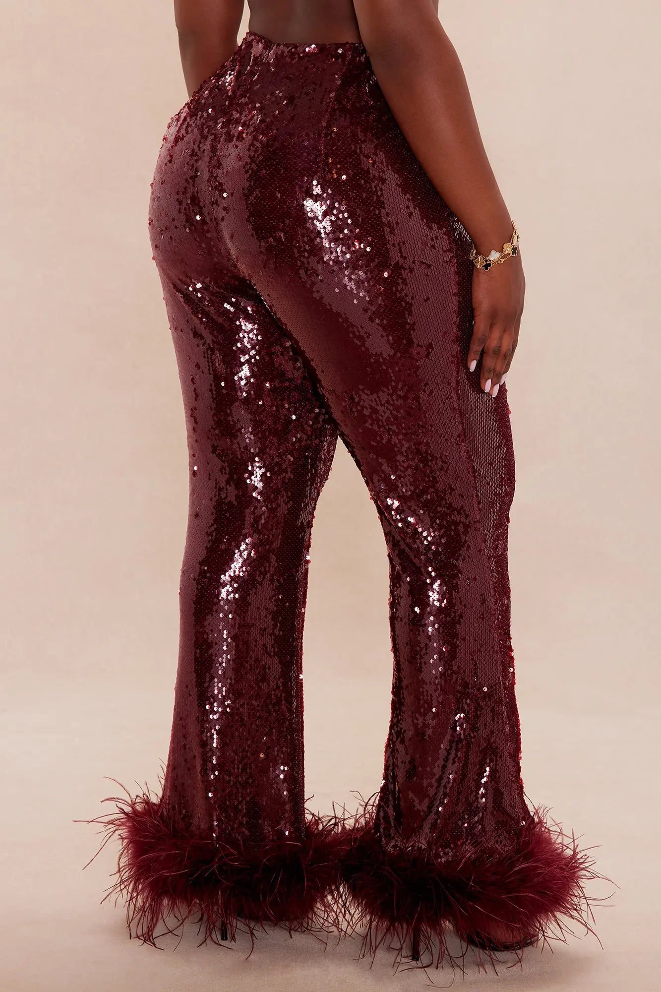 Gaia Feathered Sequin Pant - Burgundy 