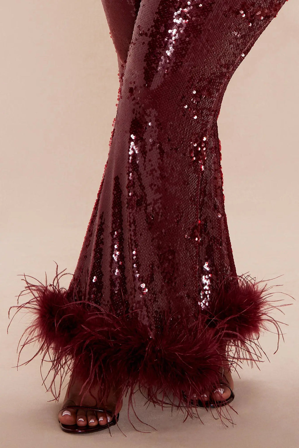 Gaia Feathered Sequin Pant - Burgundy 