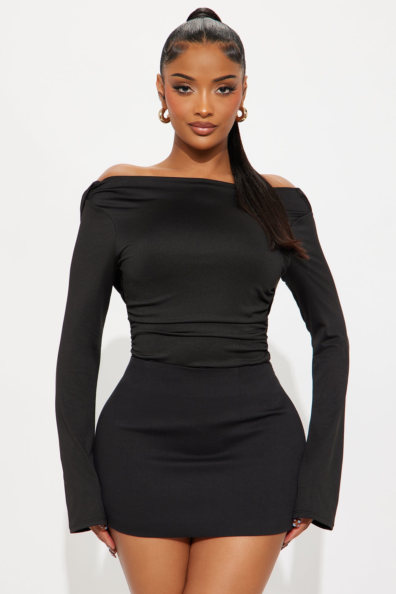 Edna Cowled Back Boat Neck Bodysuit - Black