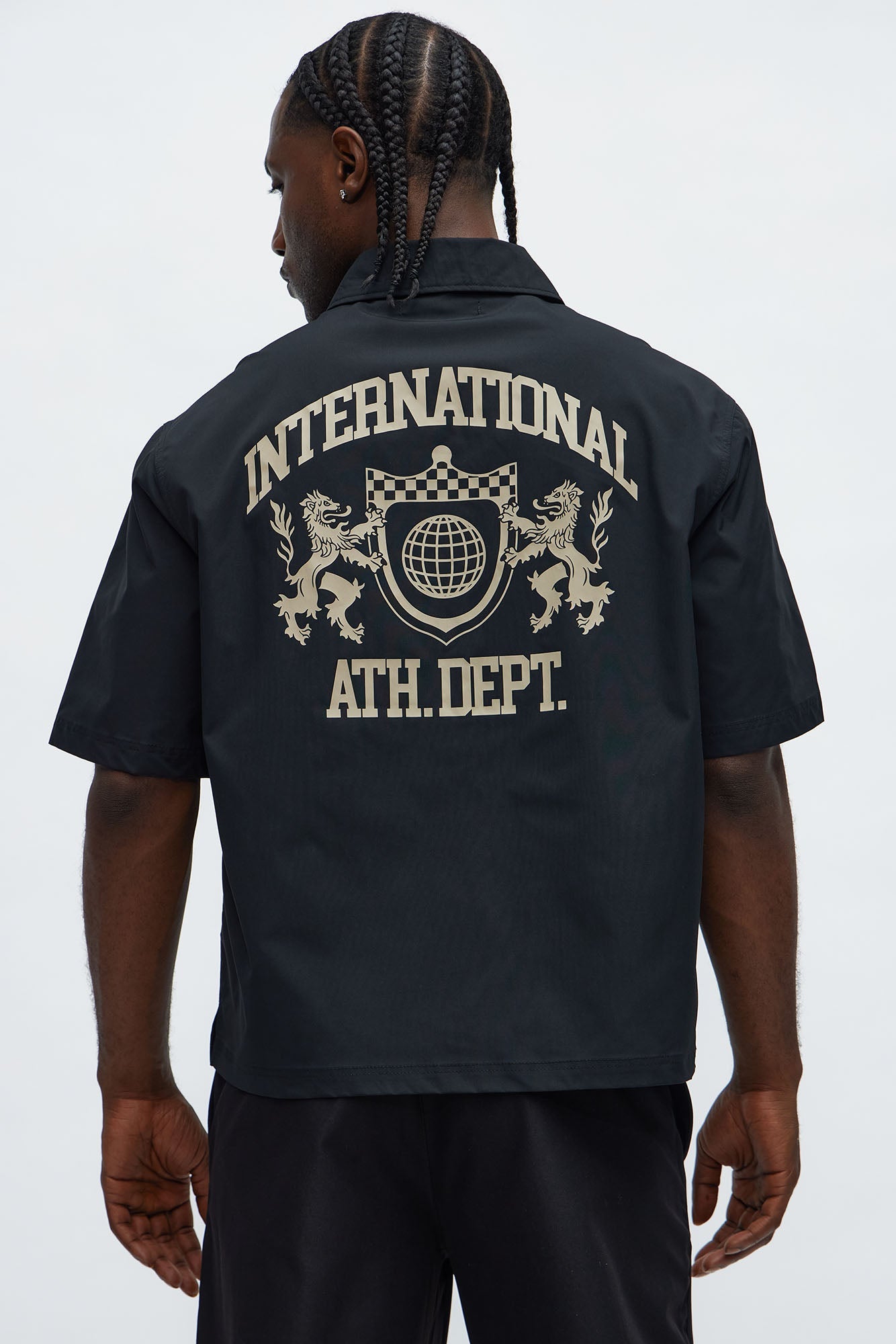 Cropped Athletic Dept. Short Sleeve Button Up Shirt - Black
