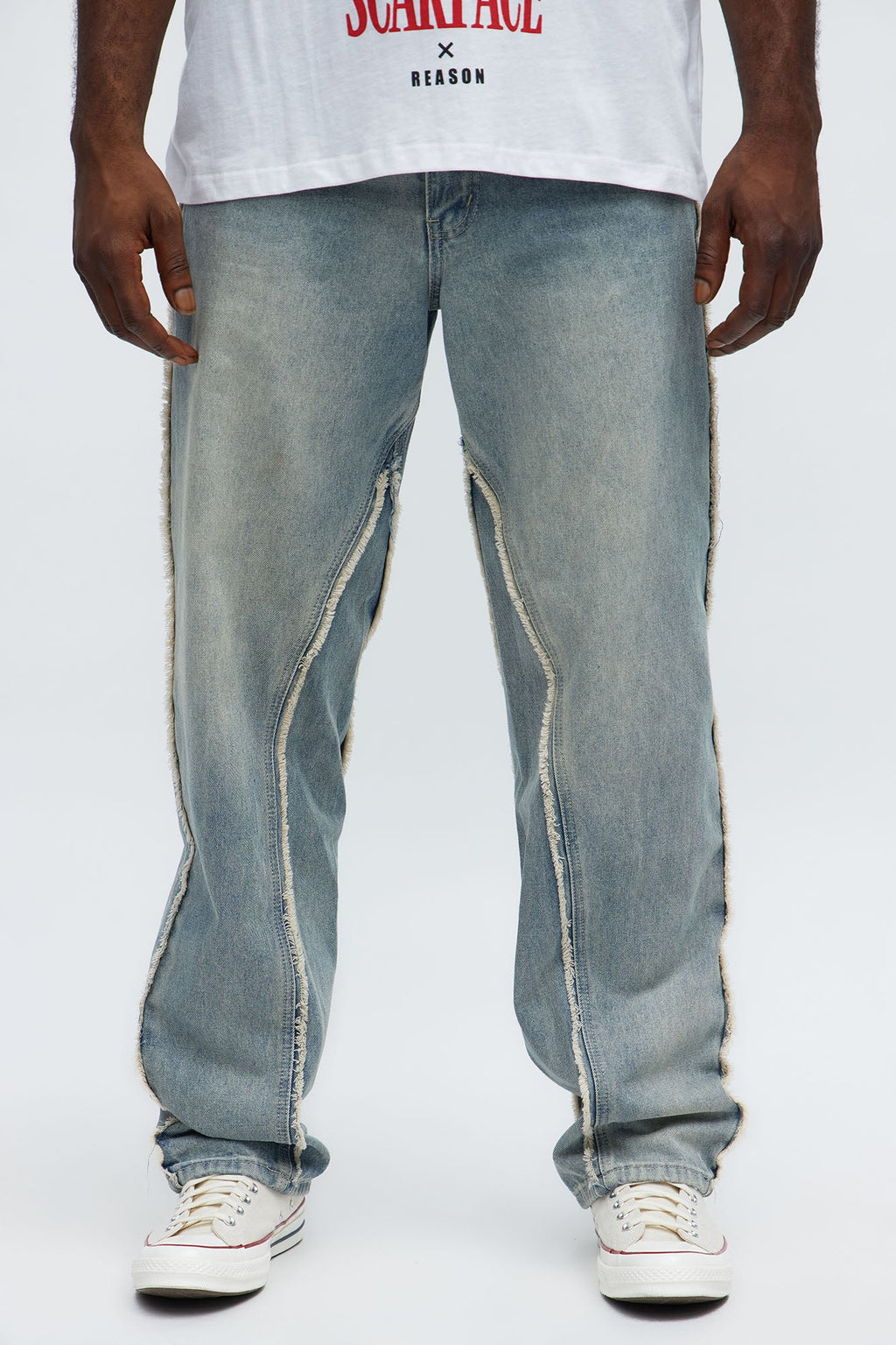 Relaxed Straight Lowkey That Fray Jeans - Vintage Blue Wash