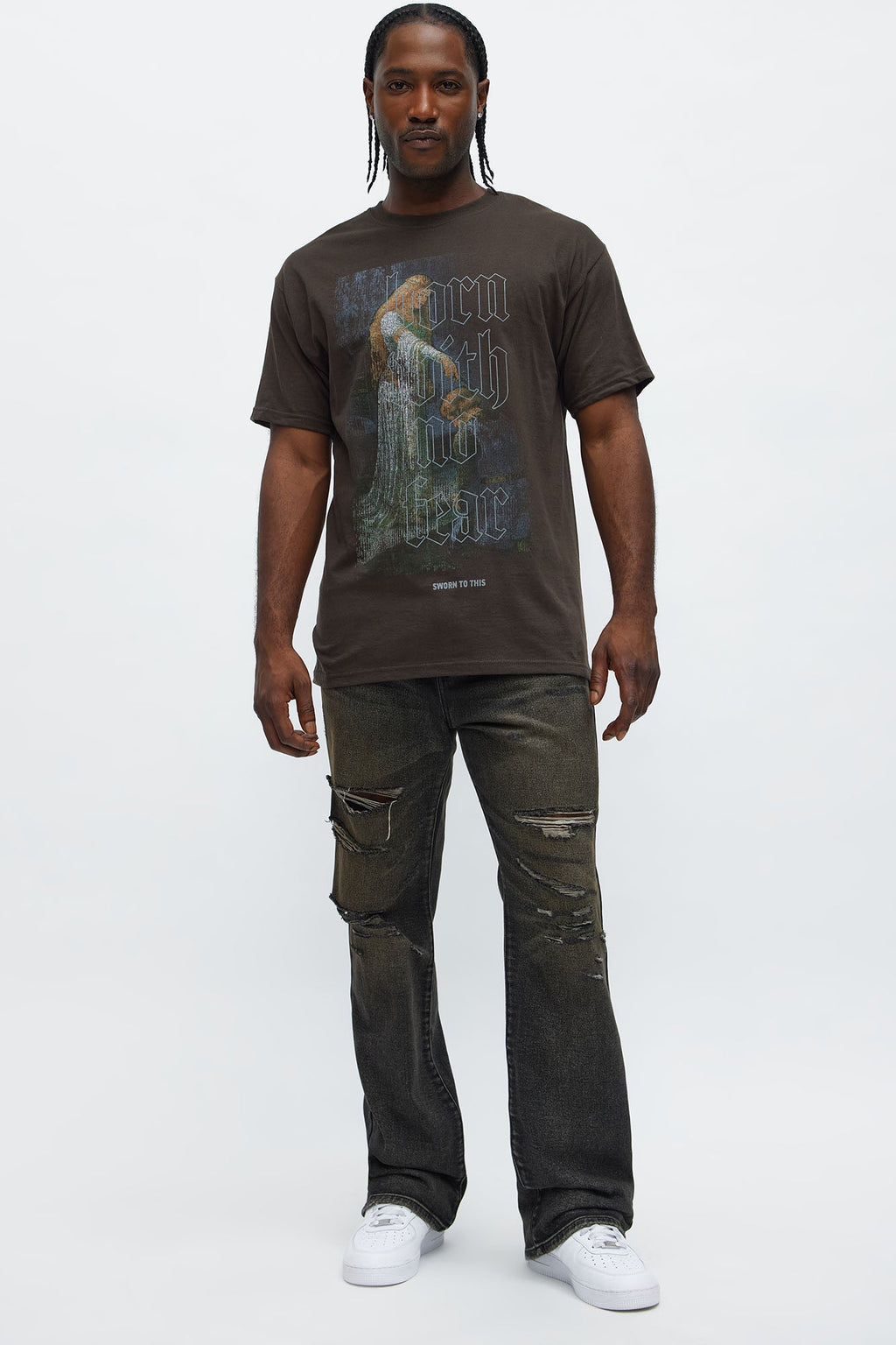 Stacked Slim Flare All Alone Distressed Jeans - Black Wash