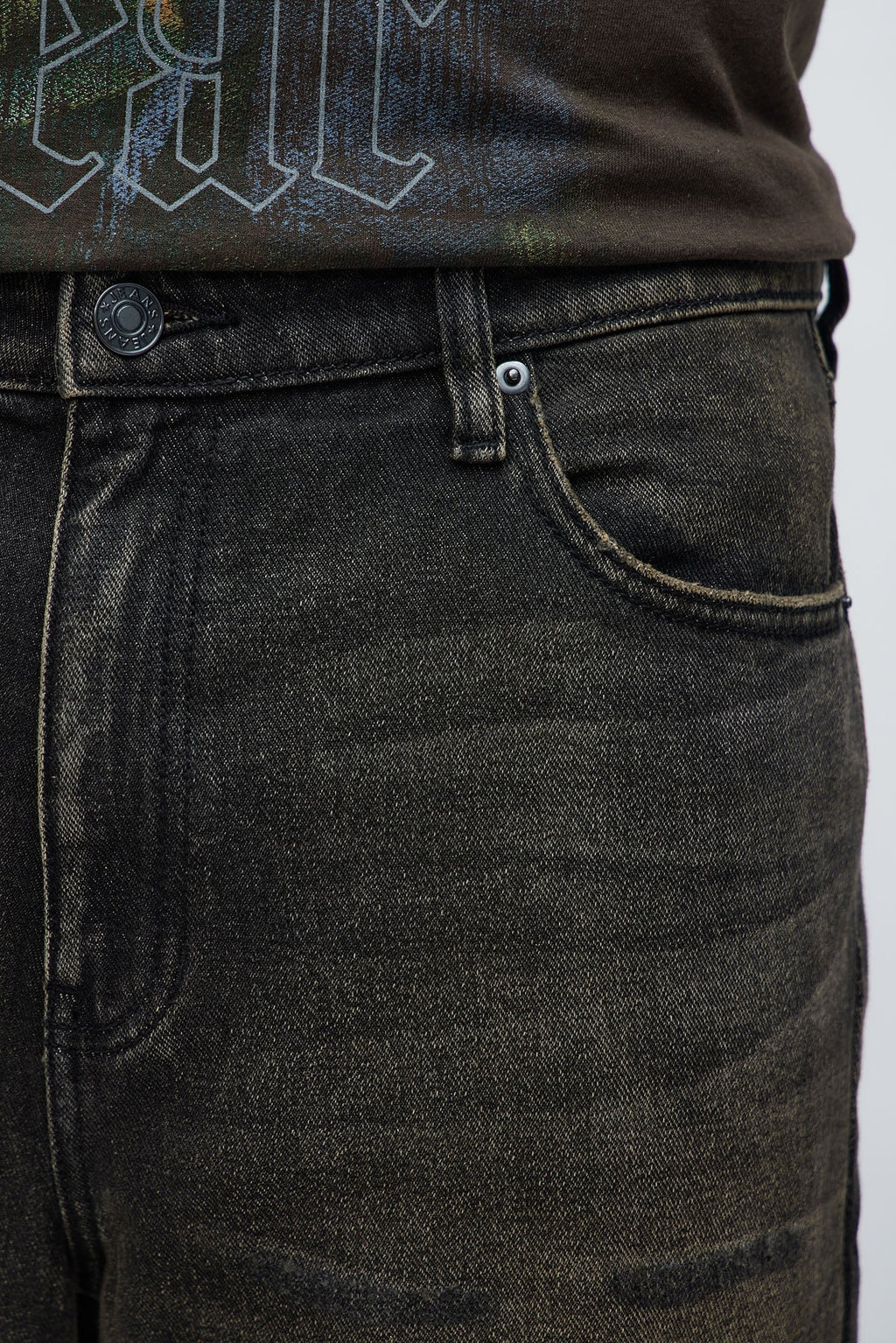 Stacked Slim Flare All Alone Distressed Jeans - Black Wash