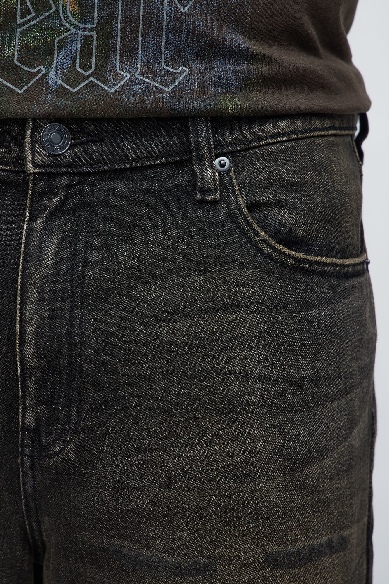 Stacked Slim Flare All Alone Distressed Jeans - Black Wash