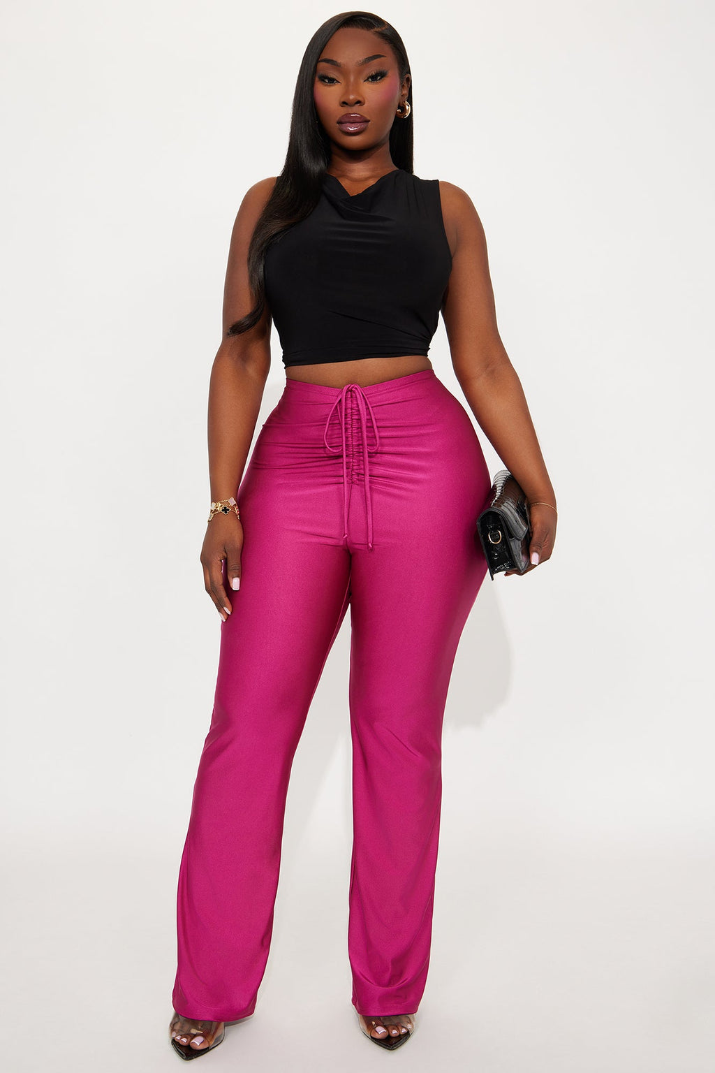 Feeling Flirty Ruched Skinny Pant - Magenta