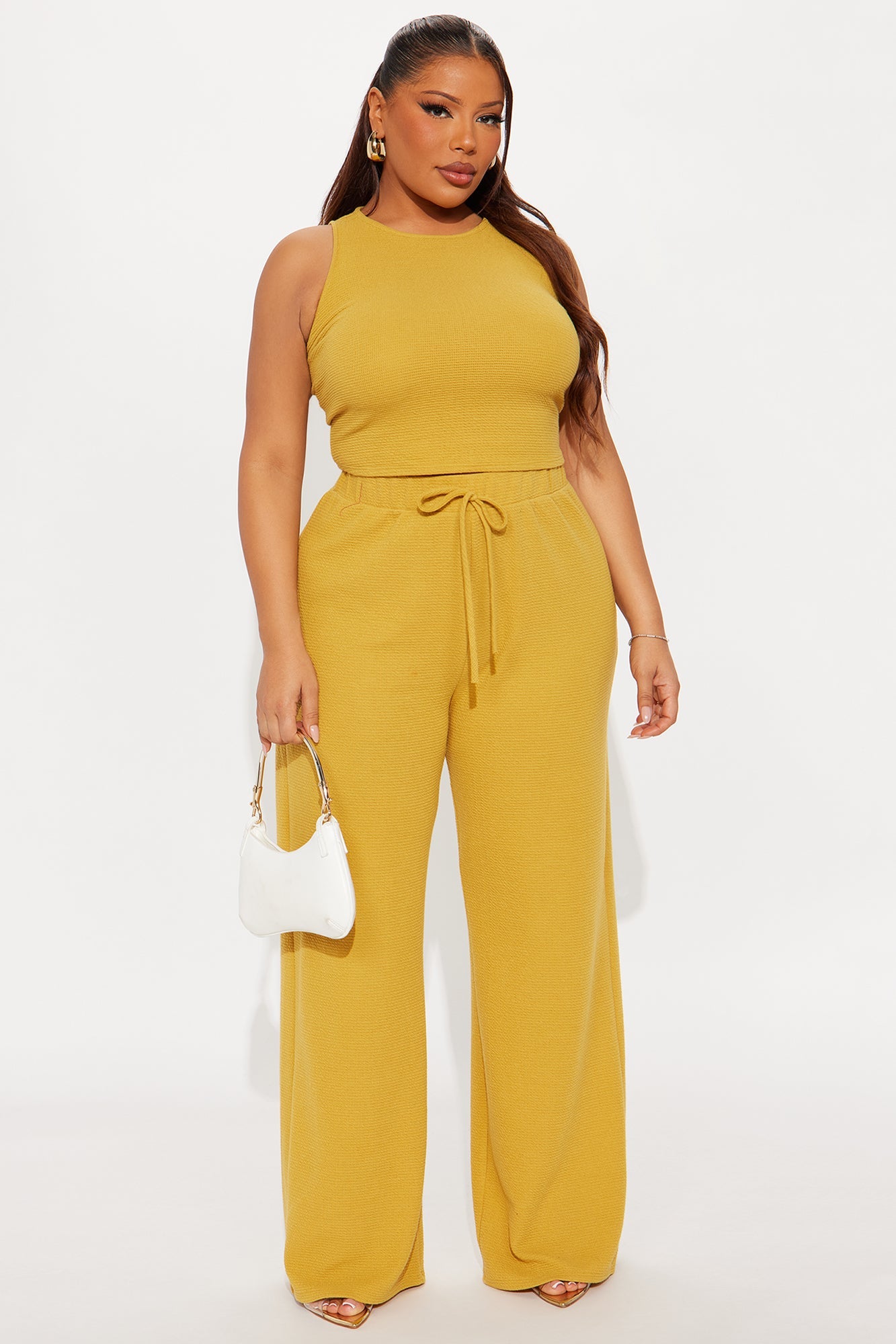 Alana Textured Wide Leg Pant Set - Mustard