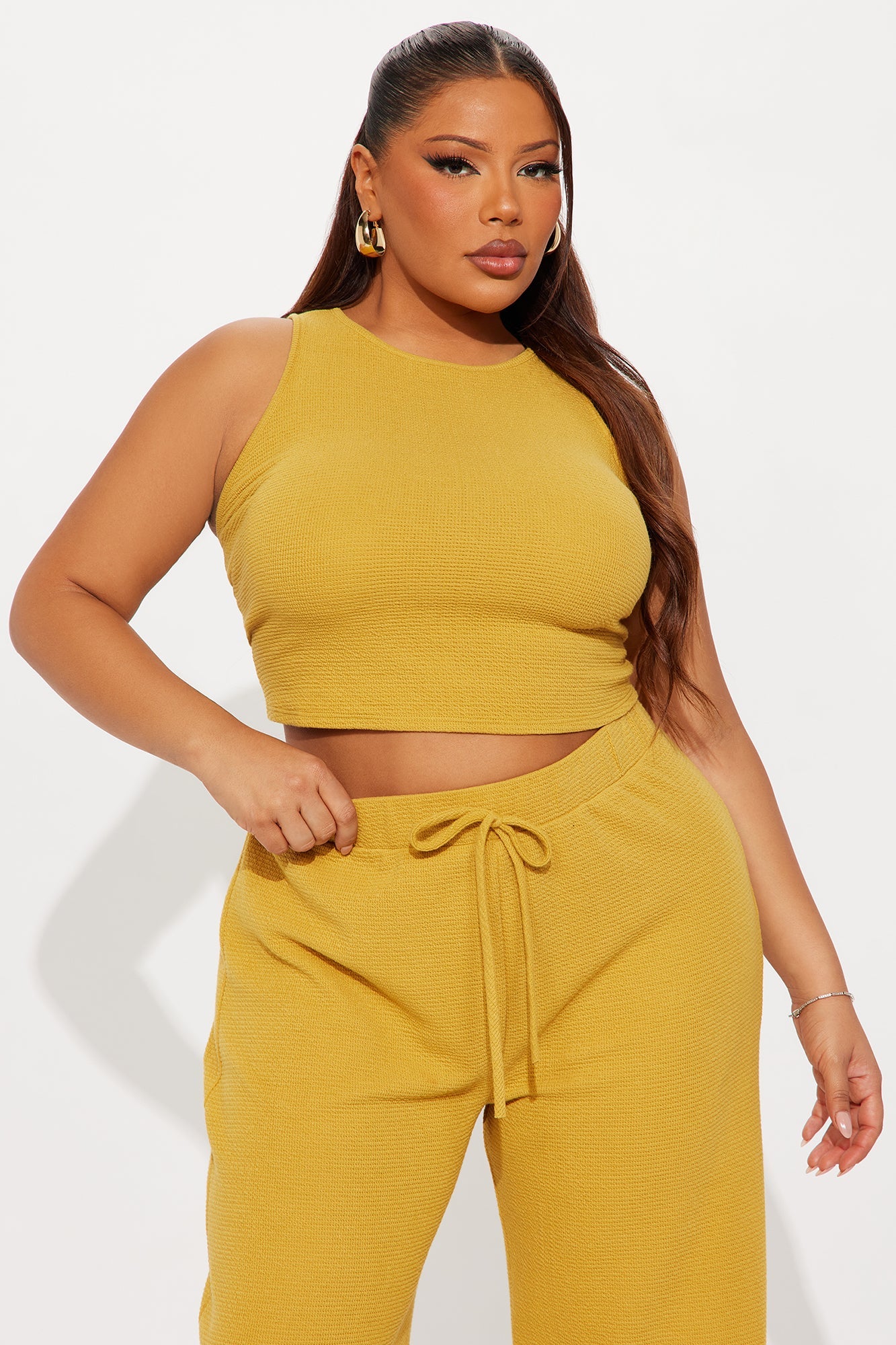 Alana Textured Wide Leg Pant Set - Mustard