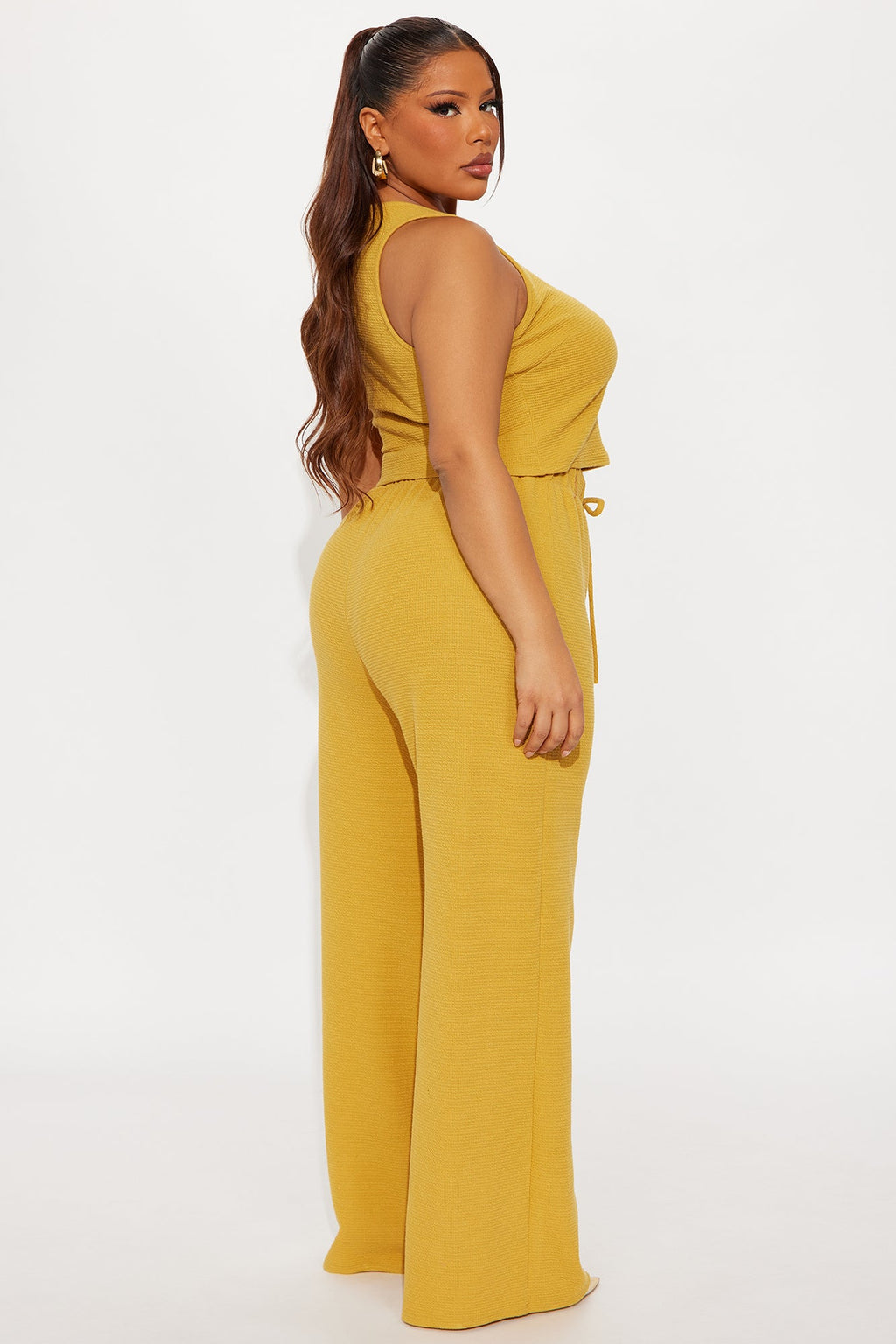 Alana Textured Wide Leg Pant Set - Mustard