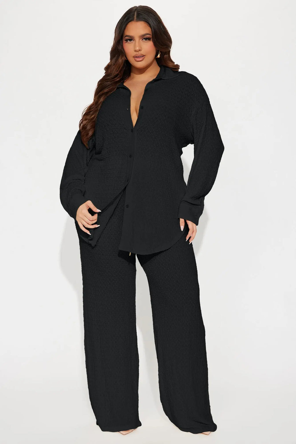 Fly With Me Textured Pant Set - Black 
