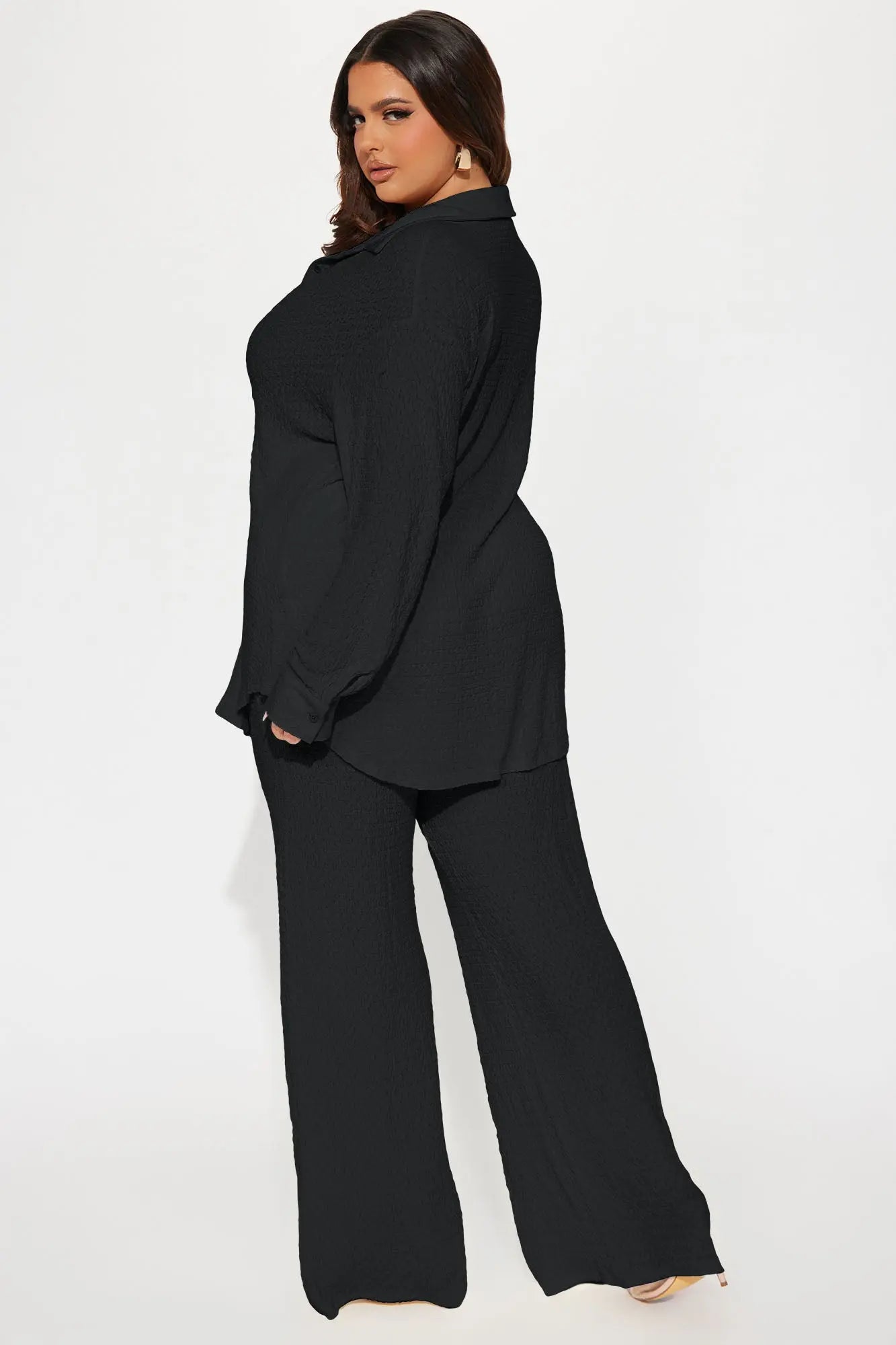 Fly With Me Textured Pant Set - Black 