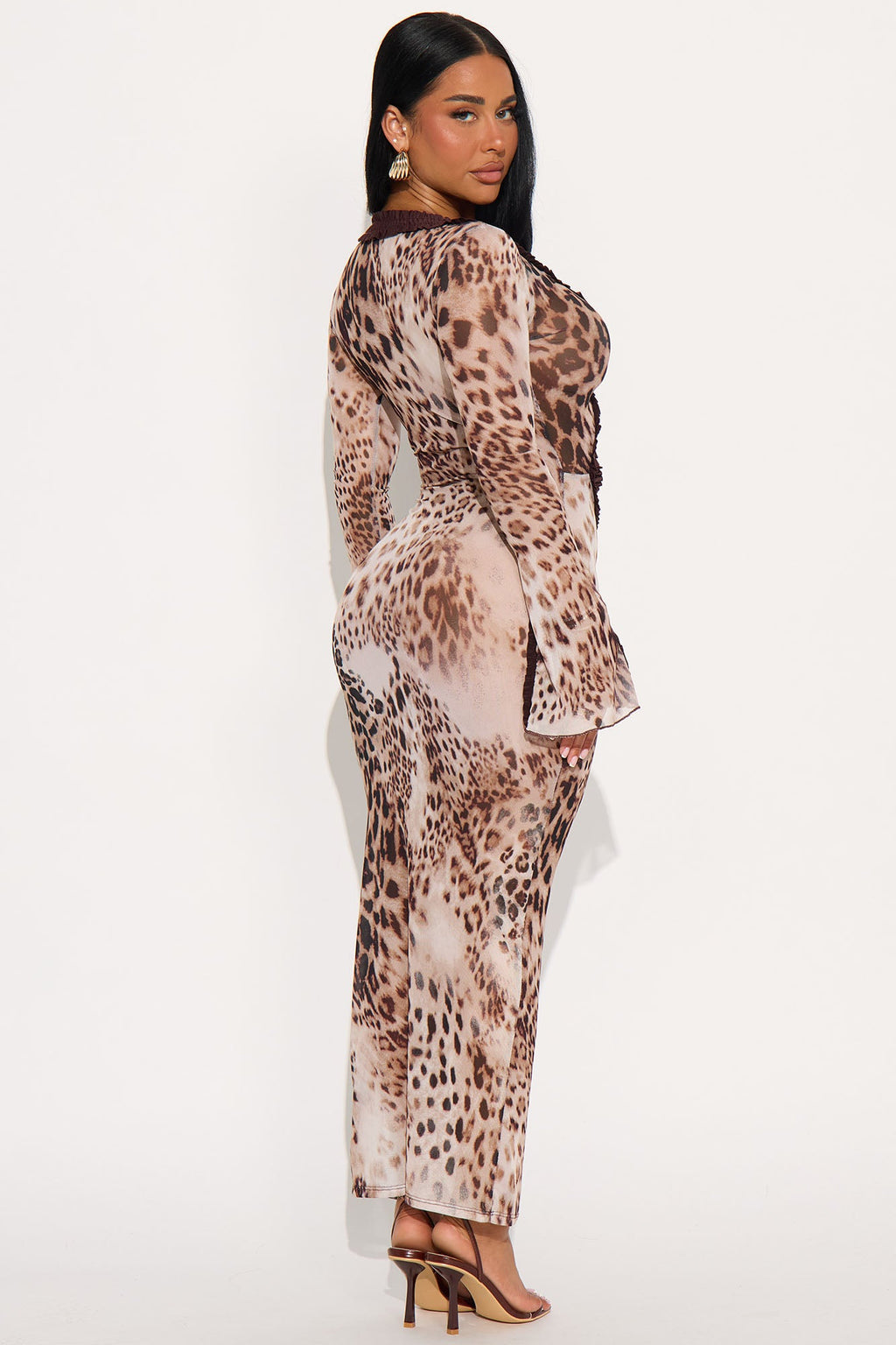 Rianna Mesh Maxi Dress - Brown/combo