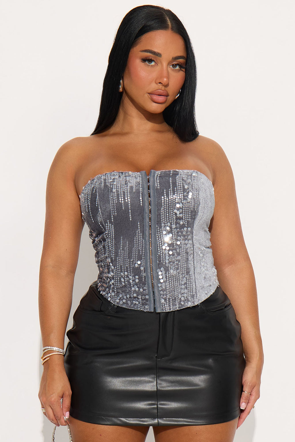 A Splash Of Wild Velvet Sequin Corset Top - Grey
