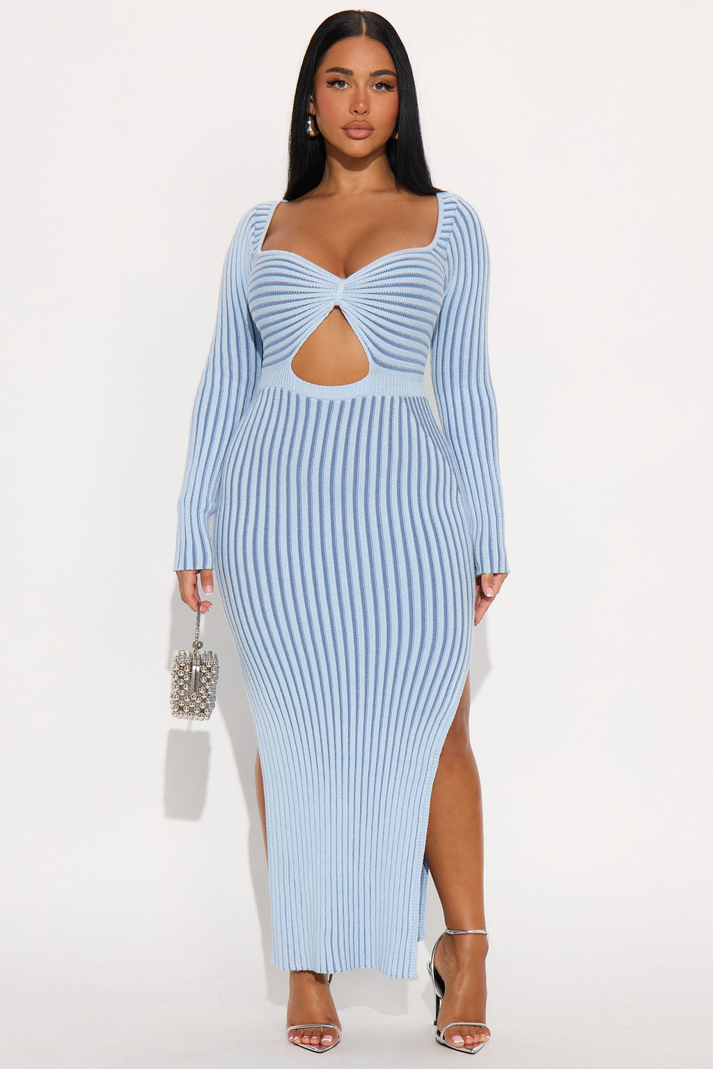 Nora Knit Long Sleeve Maxi Dress - Light Blue