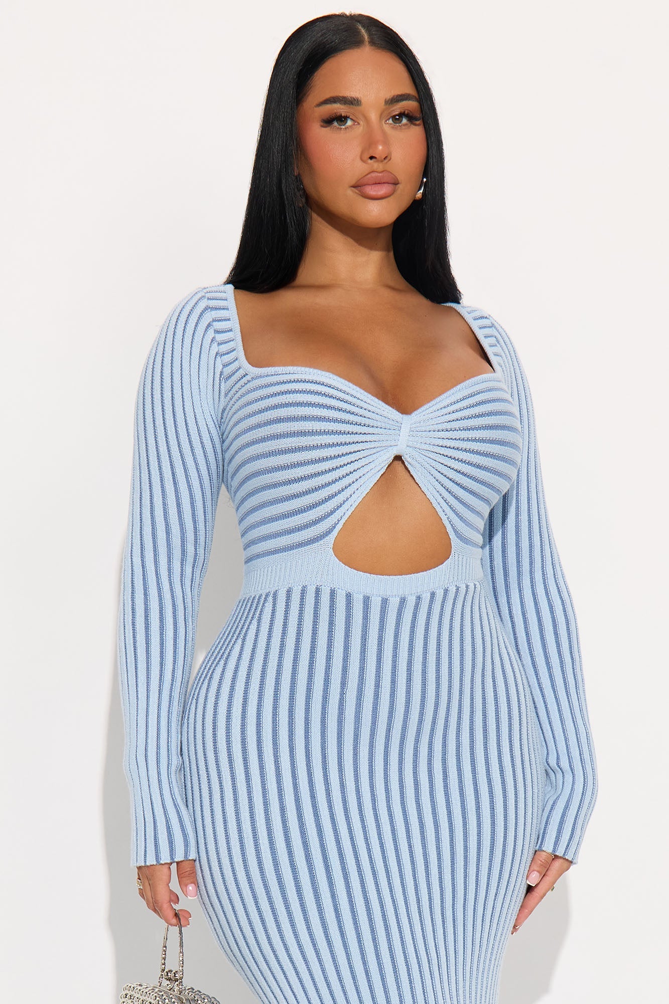 Nora Knit Long Sleeve Maxi Dress - Light Blue