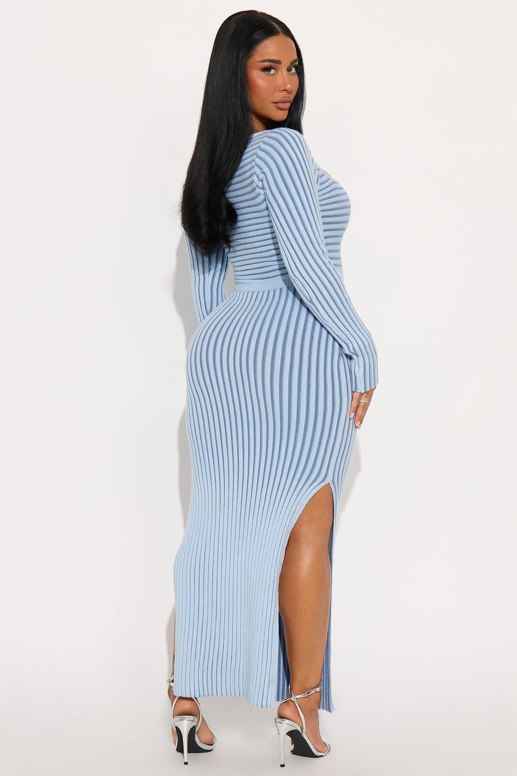 Nora Knit Long Sleeve Maxi Dress - Light Blue