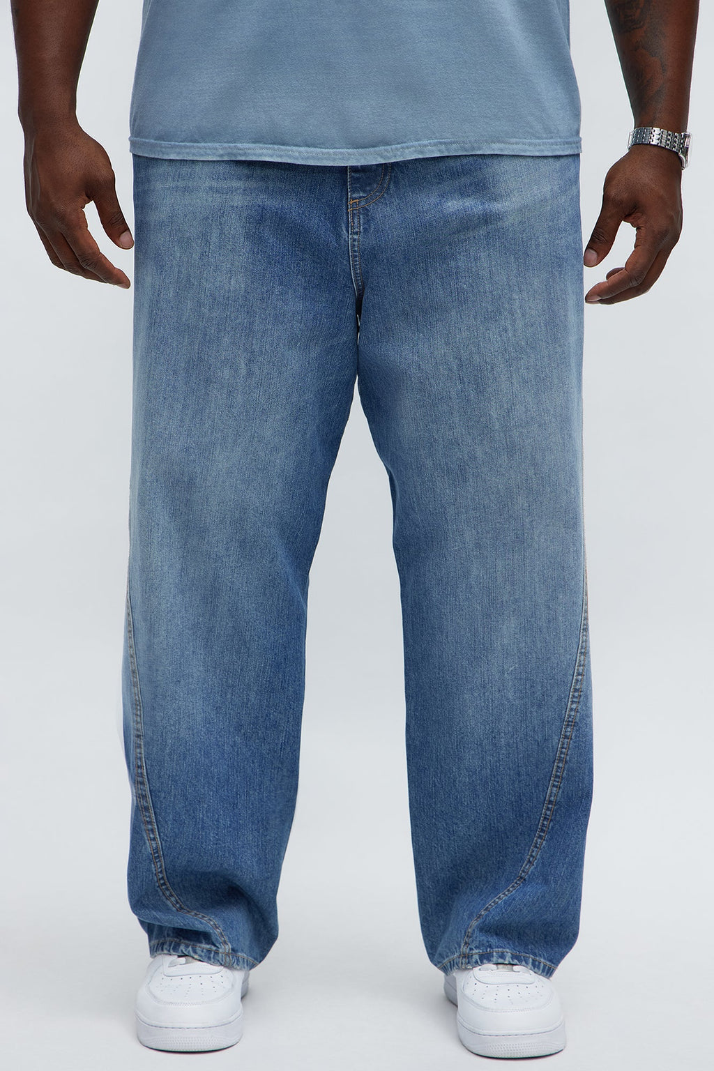 Chatsworth Twisted Seam Baggy Jeans - Medium Blue Wash