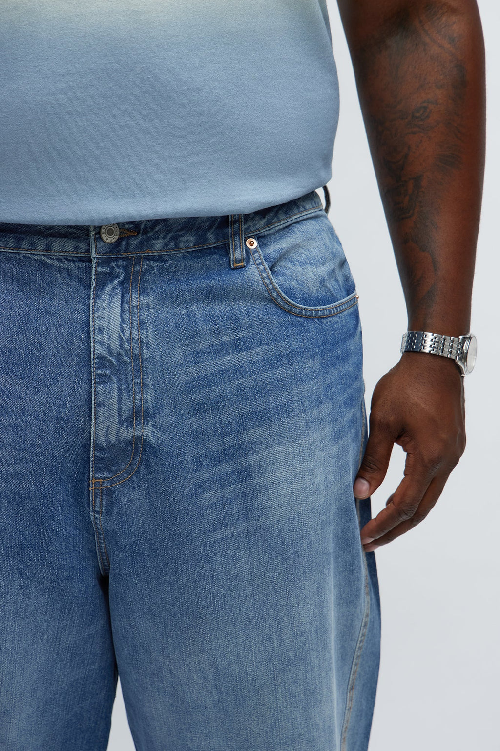 Chatsworth Twisted Seam Baggy Jeans - Medium Blue Wash