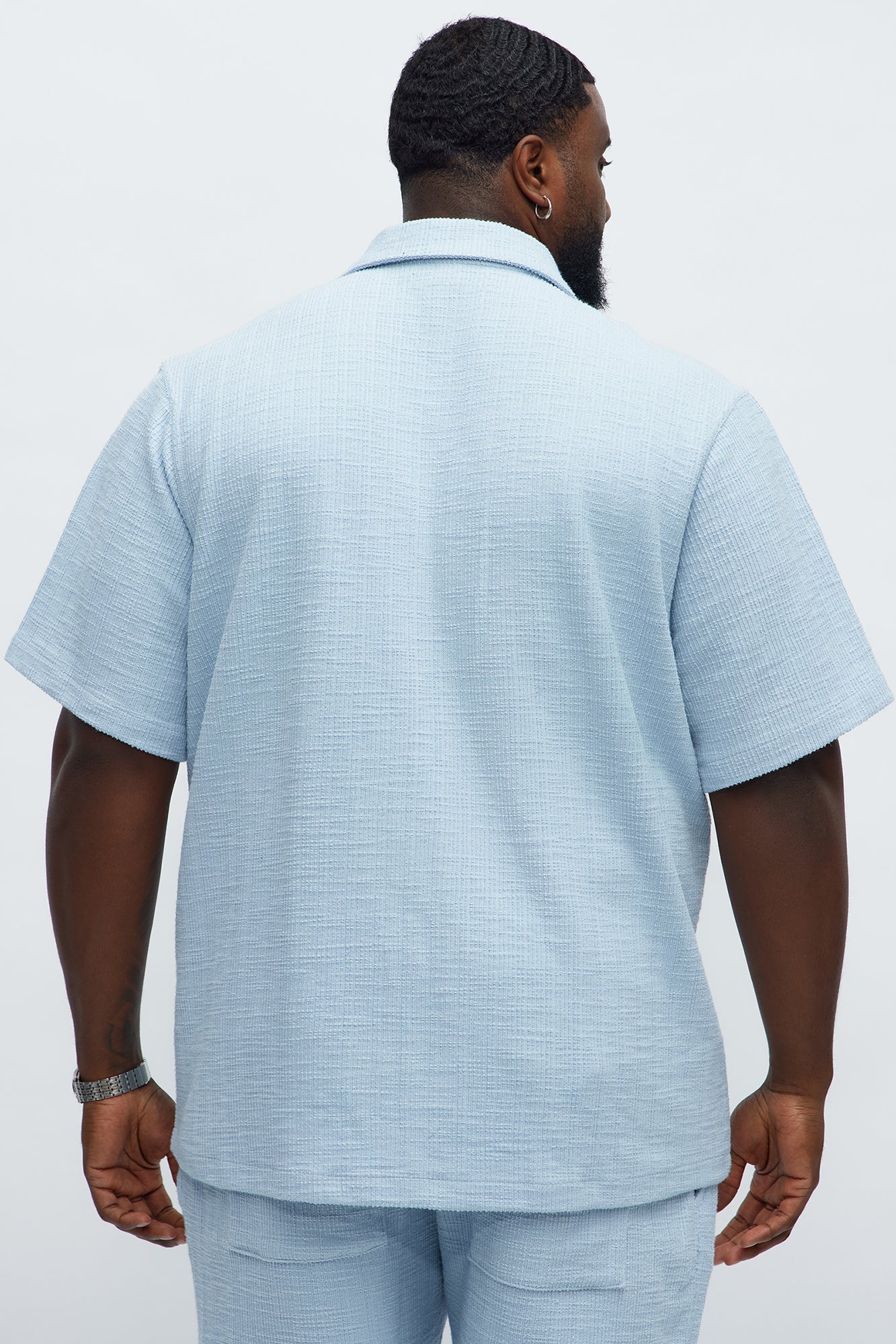 Dean Textured Short Sleeve Button Up Shirt - Light Blue