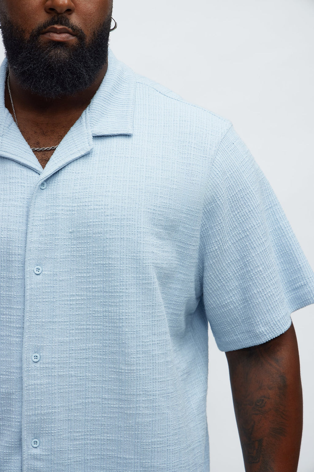 Dean Textured Short Sleeve Button Up Shirt - Light Blue