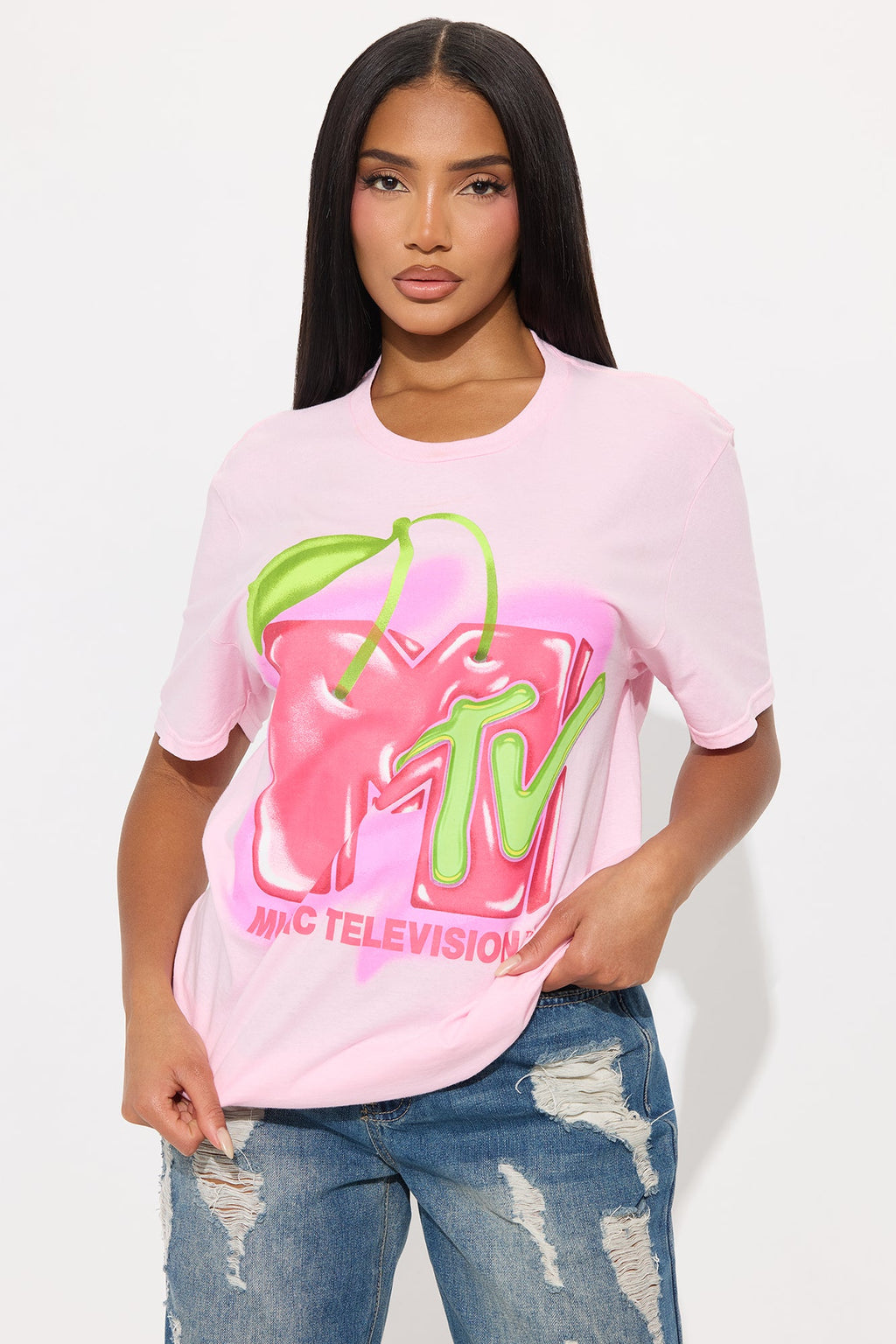 Retro MTV Rewind Tee  - Light Pink