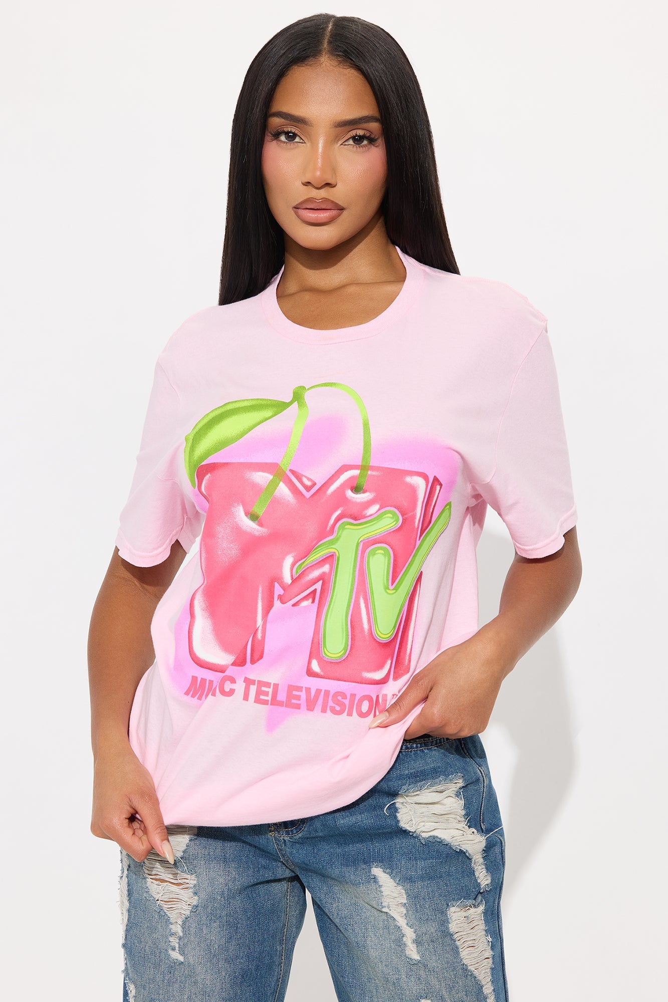 Retro MTV Rewind Tee  - Light Pink