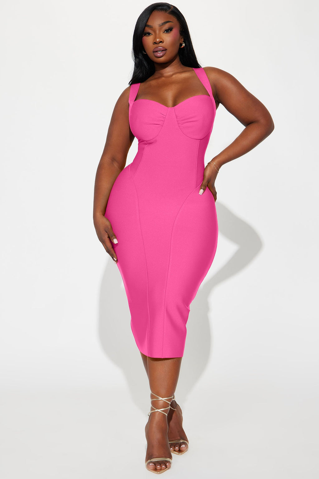 Cierra Bandage Midi Dress - Hot Pink