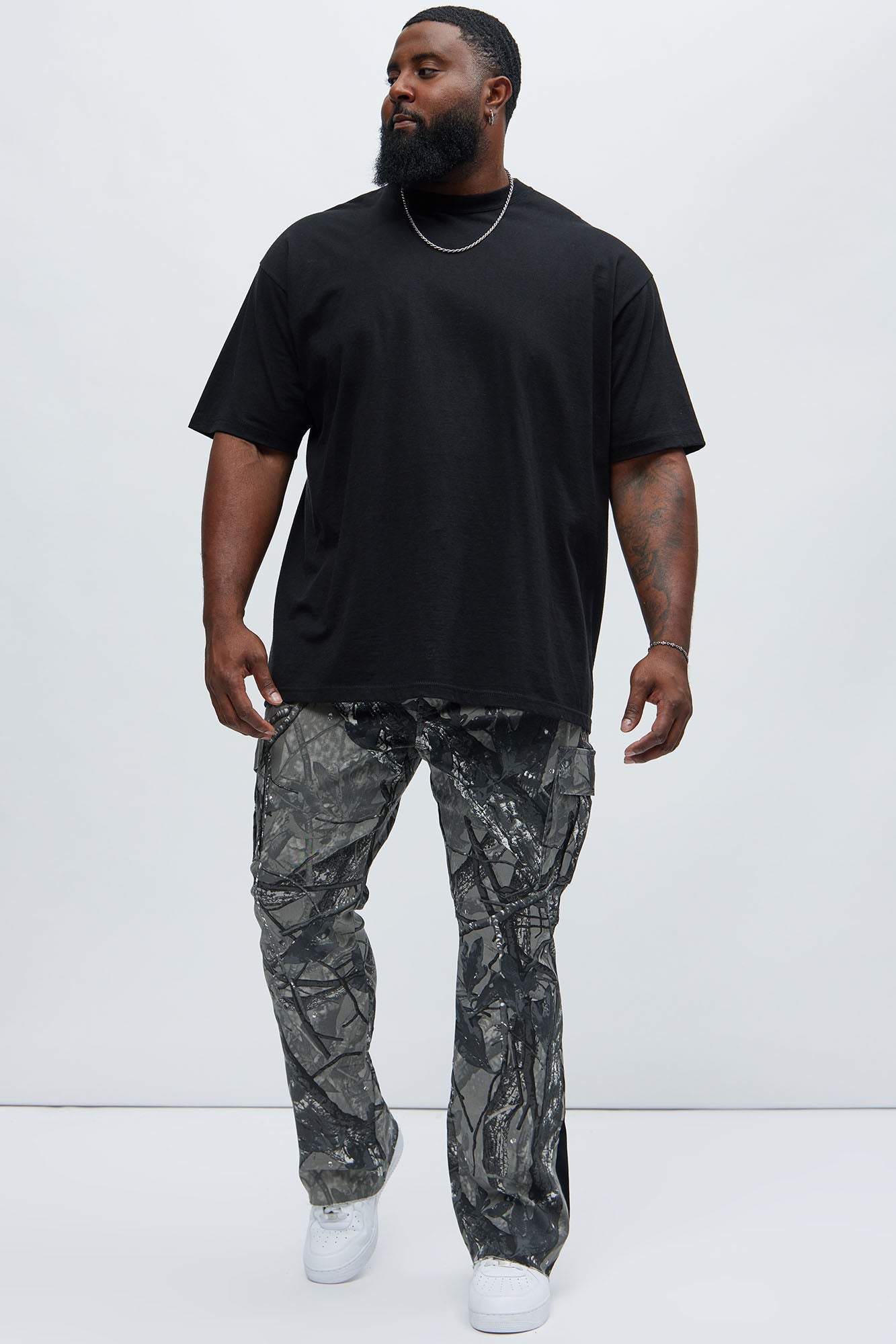 All Over Print Stacked Twill Flare Pant - Grey/combo