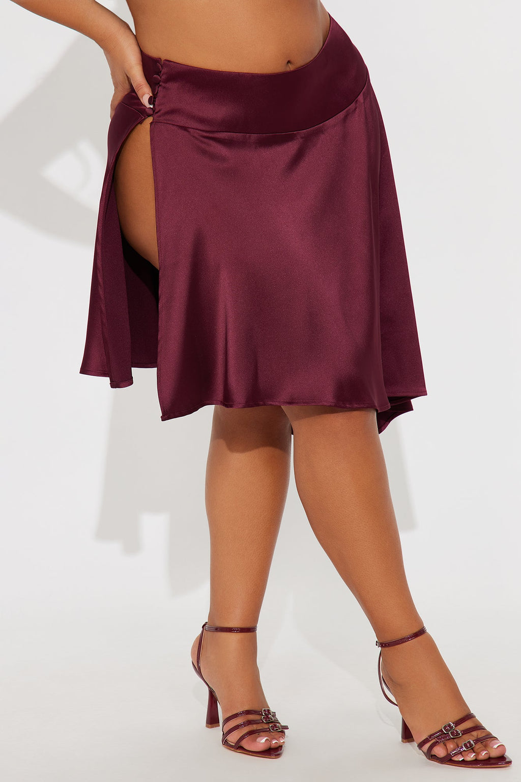 Camille Asymmetrical Satin Midi Skirt - Burgundy