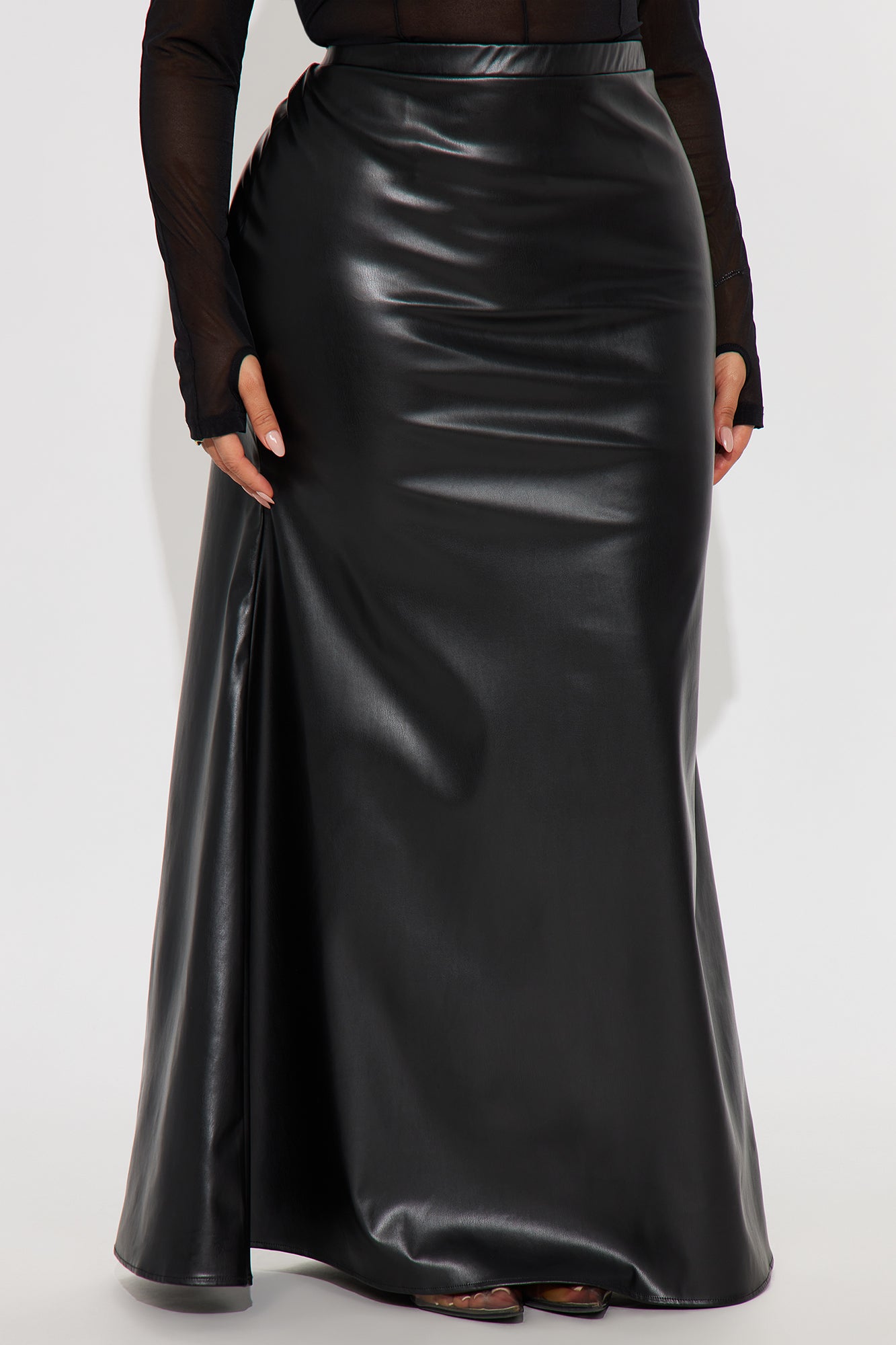 Show Me Love Faux Leather Mermaid Maxi Skirt - Black