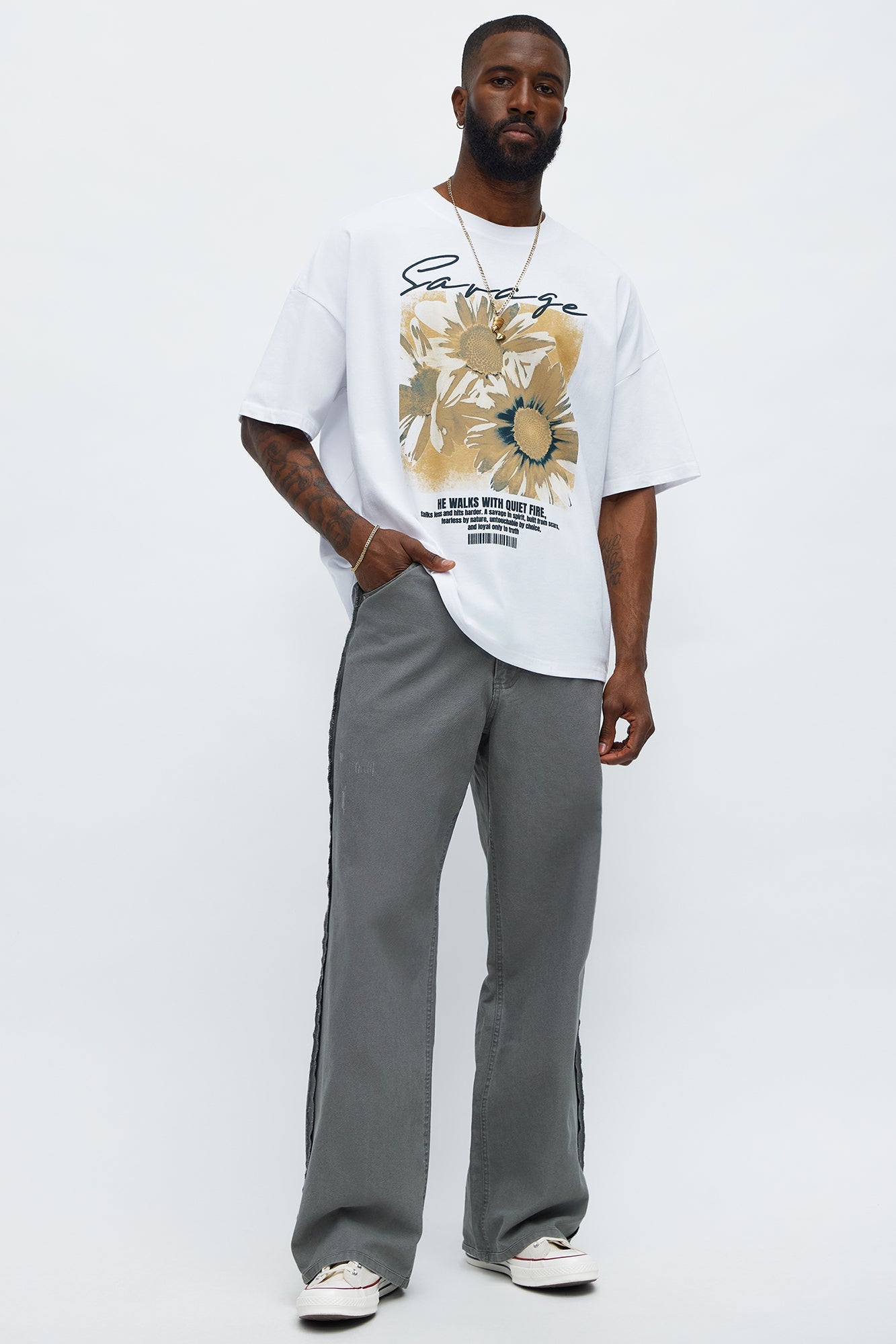 He Walks With Us Oversized Short Sleeve Tee - White