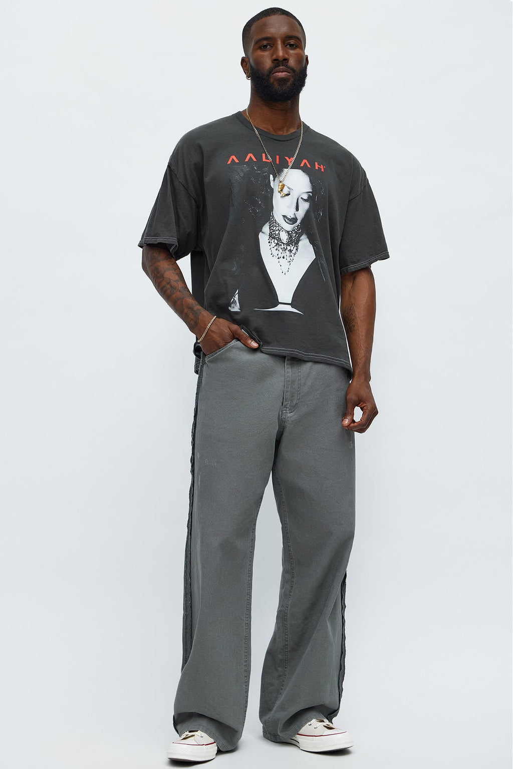 Aaliyah Try Again Oversized Short Sleeve Tee - Black Wash