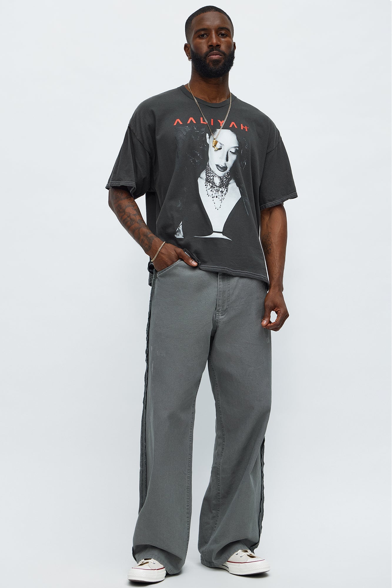 Aaliyah Try Again Oversized Short Sleeve Tee - Black Wash