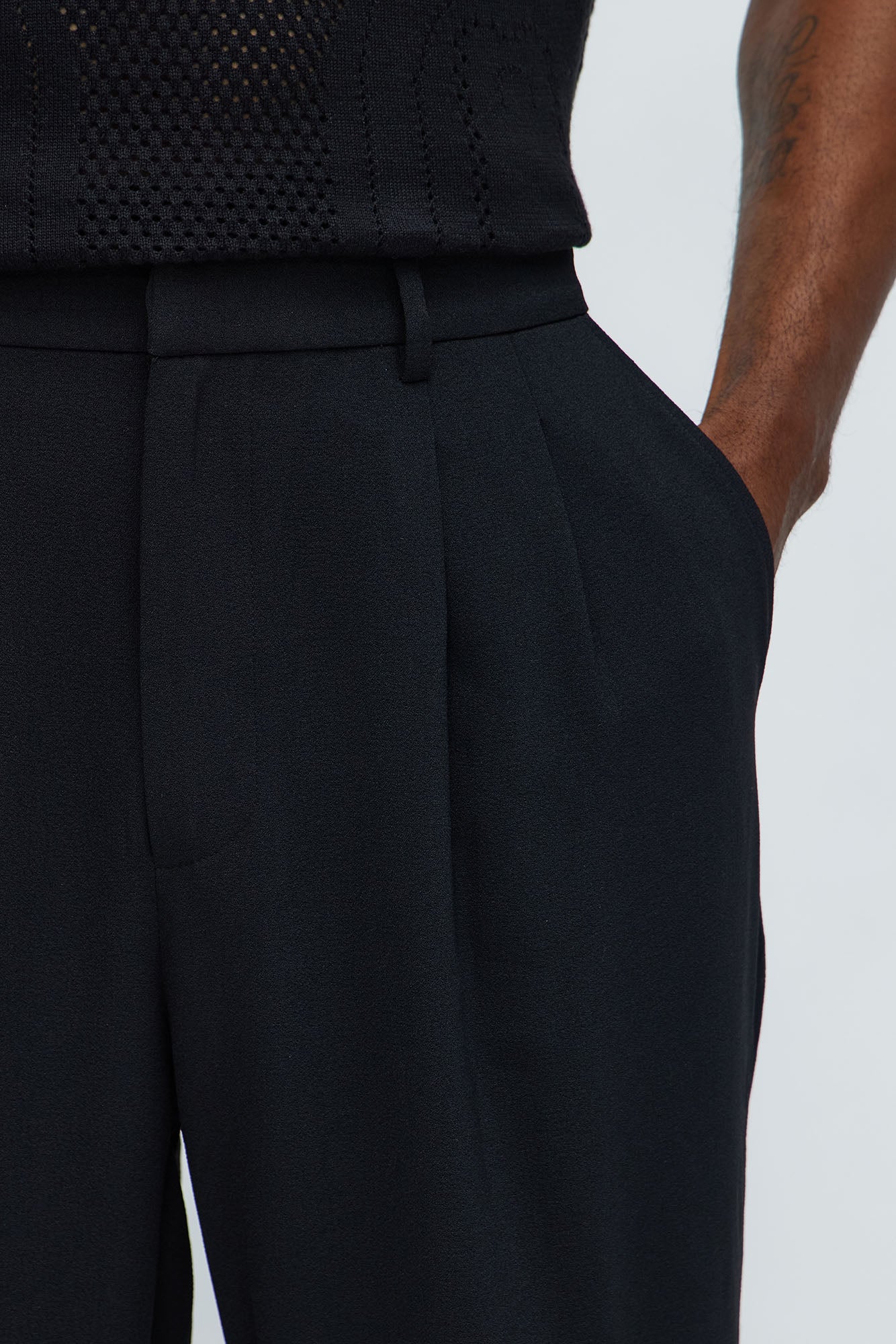 Golden Hour Straight Double Pleated Trouser - Black