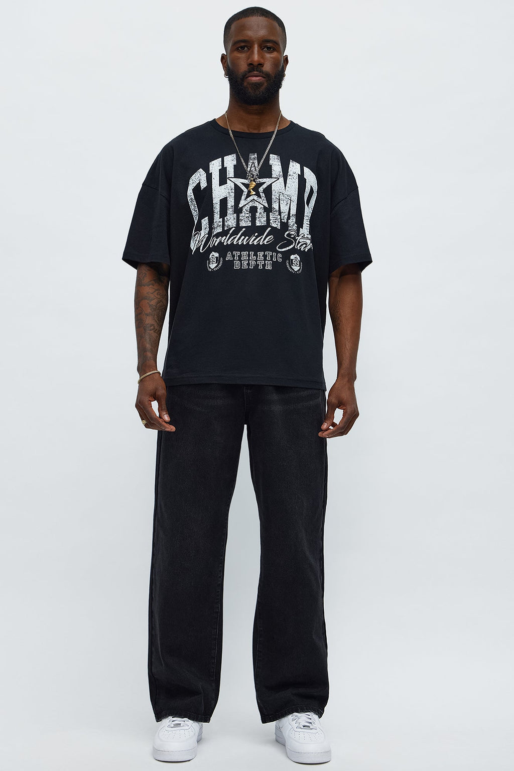 Champ Worldwide Star Oversized Short Sleeve Tee - Black